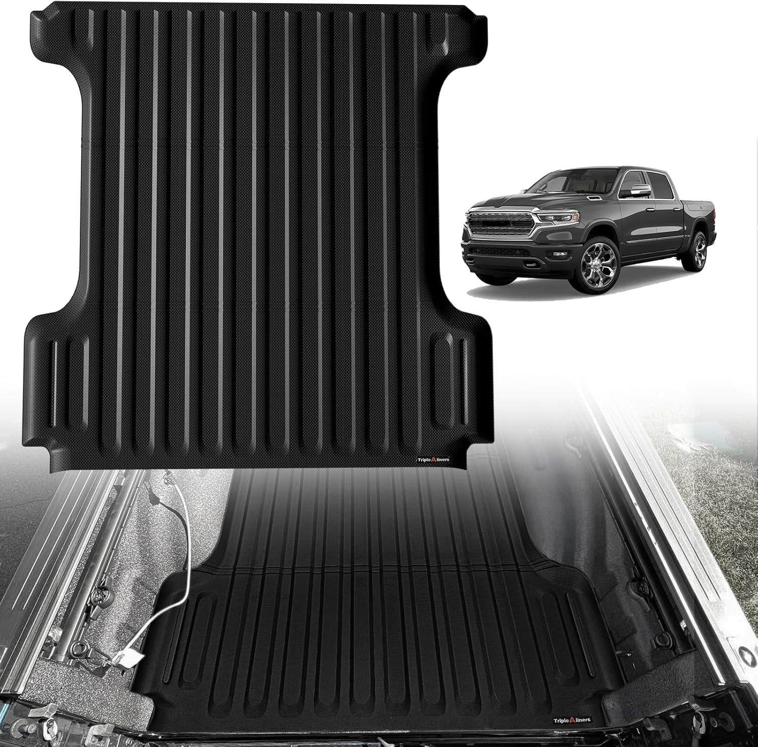 TripleAliners Truck Bed Mat Compatible with 2009-2025 2026 Dodge Ram 1500 & 2019-2024 Classic Accessories 5'7'' Perfectly Flush All Weather Protection TPE Heavy Duty Cargo Mat (Won't fit Rambox) 3) Ram 1500 | 09-26 | 5.7FT