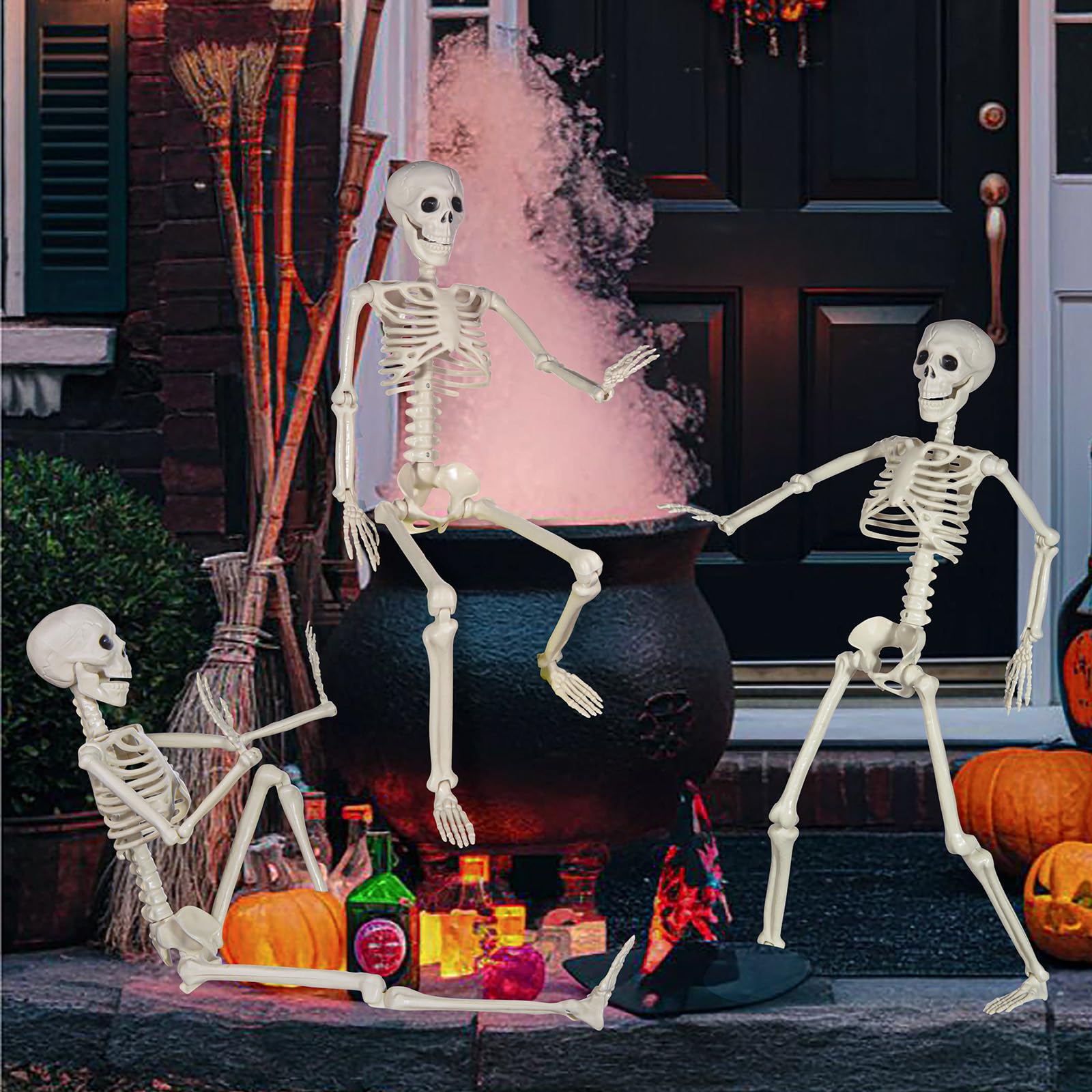 XONOR Scheletro di Halloween realistico in plastica umana da 91 cm, con giunti mobili, per decorazioni di oggetti di scena per casa infestata
