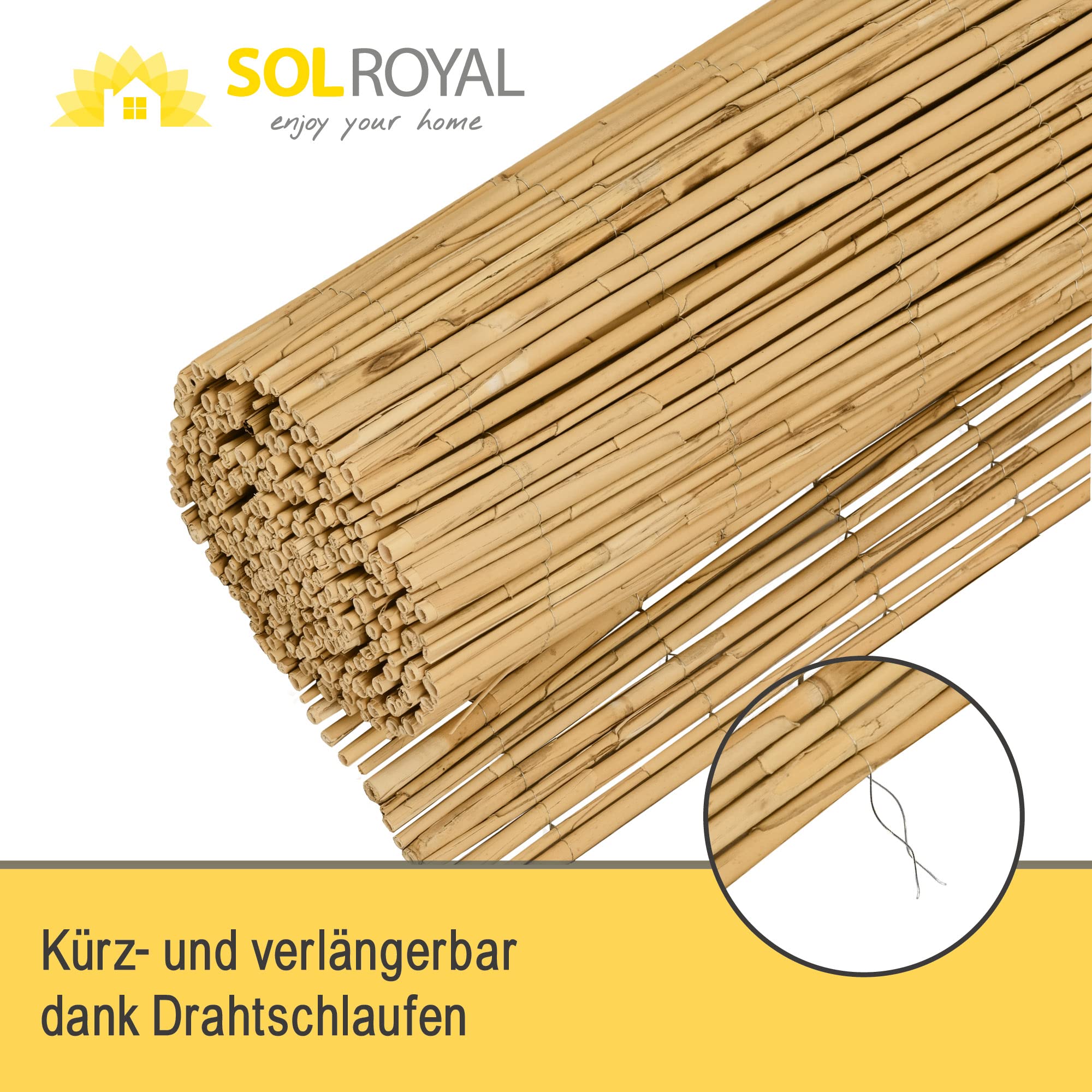 Sol Royal Schilfmatten Sichtschutz Zaun 140x600 cm SolVision S36 – langlebiger & witterungsbeständiger 100% Schilfrohrmatte Indoor & Outdoor für Balkon, Terrasse, Garten – Windschutz & Sonnenschutz