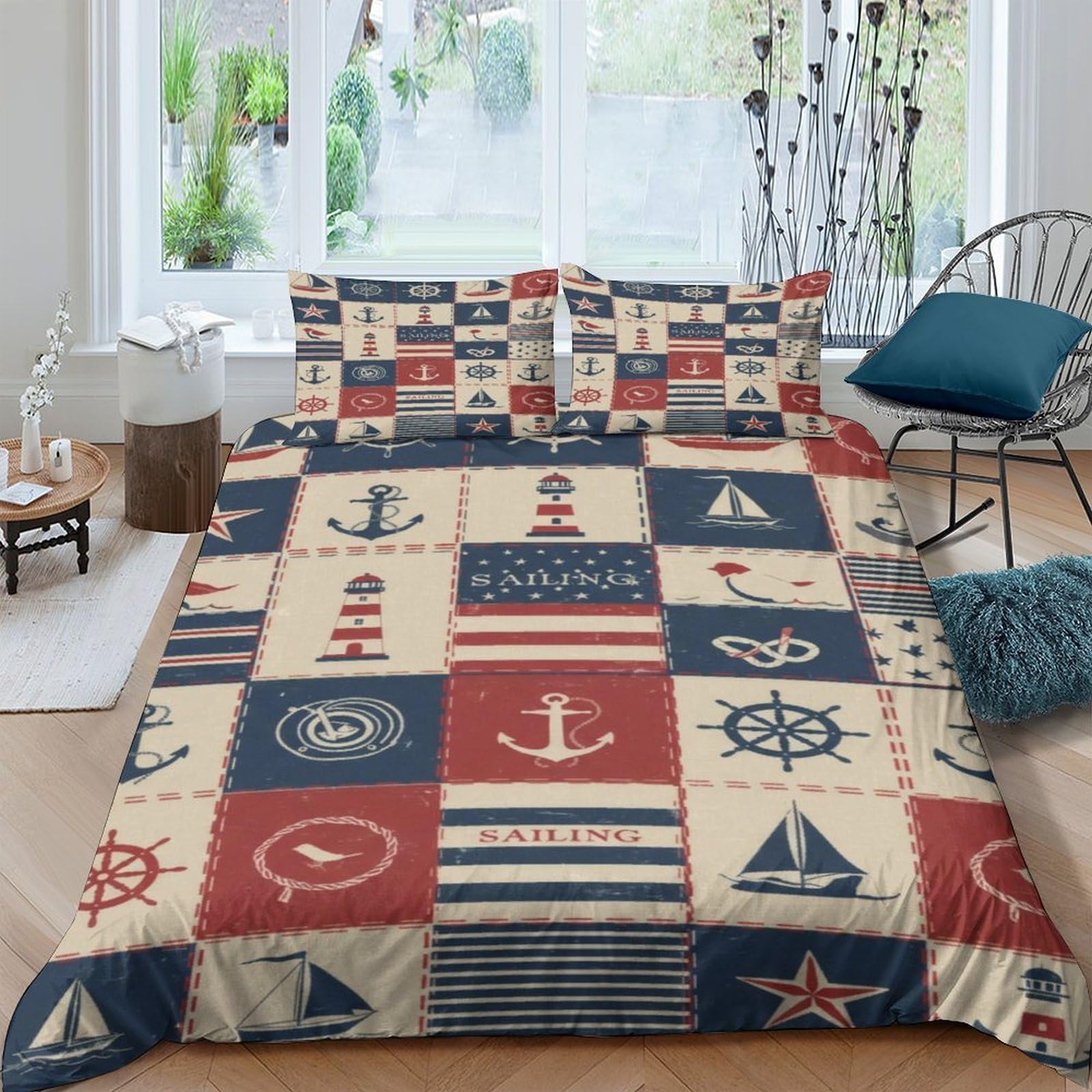 Ctjqhvkz Style-7 3D Printed Nautical Anchor Fitted Sheet Microfiber Soft Breathable Sailboat Bed Cover For Bedroom Decor Mattress Protection Single（135X200cm）