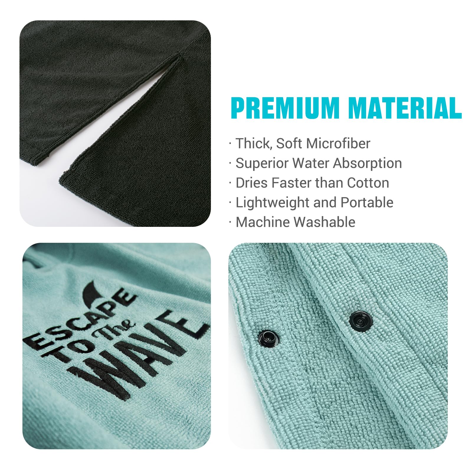 Vulken Bademantel mit Kapuze Surf Poncho zum Umziehen Public Men L/XL Large Petrol