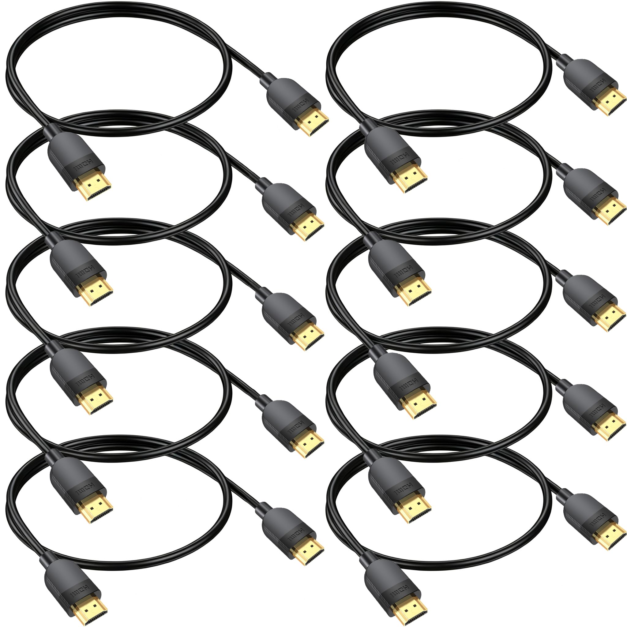 Lot de 10 câbles HDMI 4K de 0,9 m, haute vitesse, compatible 4K @ 60 Hz 2K @ 120 Hz 1080p @ 144 Hz, HDR ARC 3D HDCP 2.2 pour moniteur, PS5/4, Xbox, Apple TV, ordinateur portable, commutateur