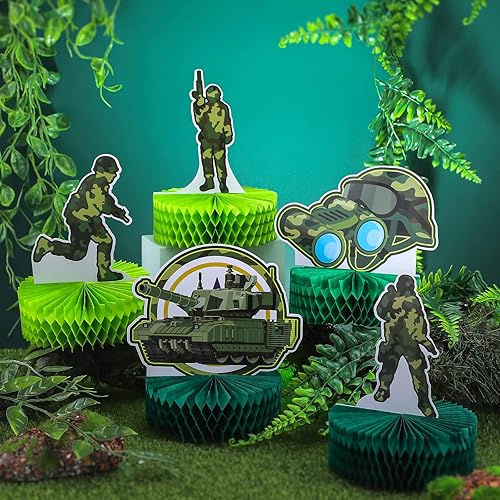 Miniatura 4 de Teling 9 piezas de decoraciones de fiesta del ejército para decoraciones de cumpleaños de Call of Duty, centros de mesa de panal con temática