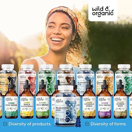 Miniatura 7 de Wild & Organic Gomitas de ácido hialurónico de 250 mg – Suplementos de ácido hialurónico puro – Gomitas para la piel y las uñas con polvo HA –