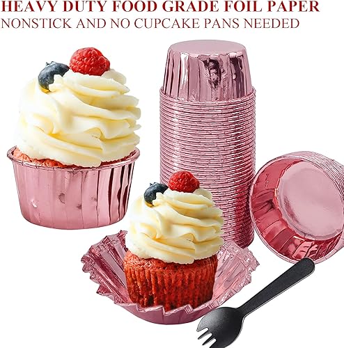 Miniatura 5 de LNYZQUS - Moldes de papel de aluminio para cupcakes con tapas, paquete de 100 unidades, latas grandes para cupcakes de 5.5 onzas, moldes desechables