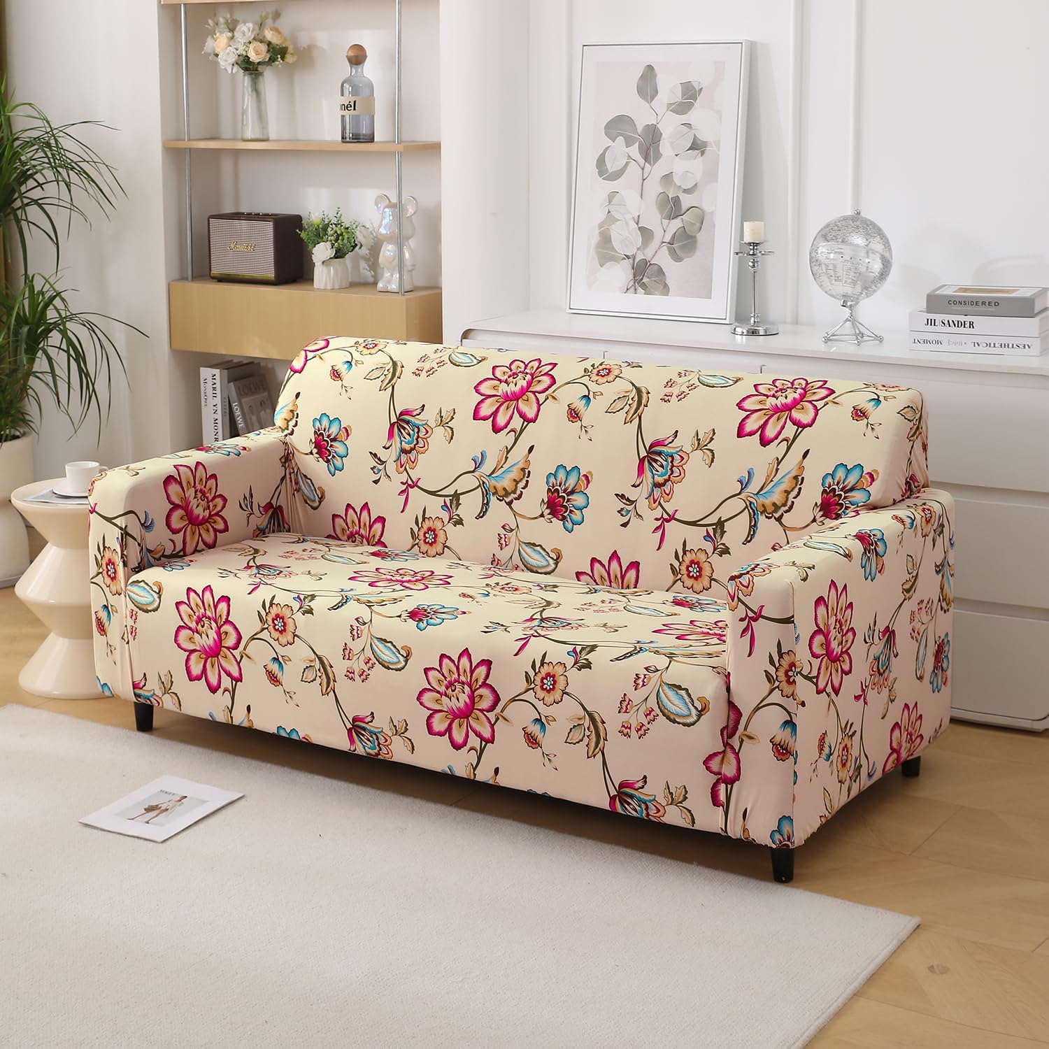 HOKIPO 4 Seater Sofa Cover - Grey Floral -29 HOKIPO 4 Seater Sofa Cover - Grey Floral -29