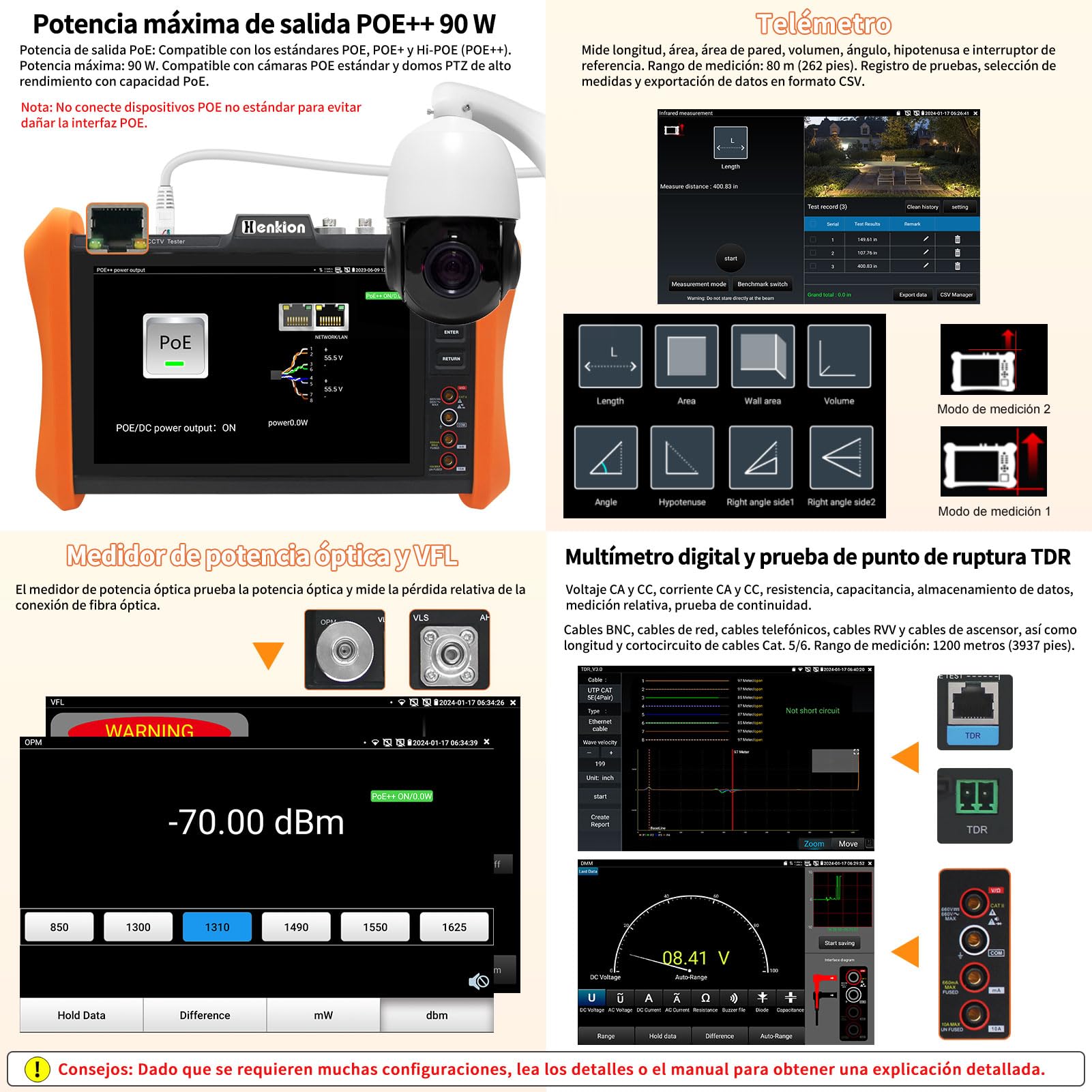 Henkion IPC-H12-MOVTADHSEF CCTV-Kameratester 8-Zoll-IPS-Touchscreen-Monitor CCTV-Tester unterstützt 8K IPC-Test und 4K TVI CVI AHD SDI-Kameratests SFP DMM OPM TDR POE HDMI VGA WiFi RS485