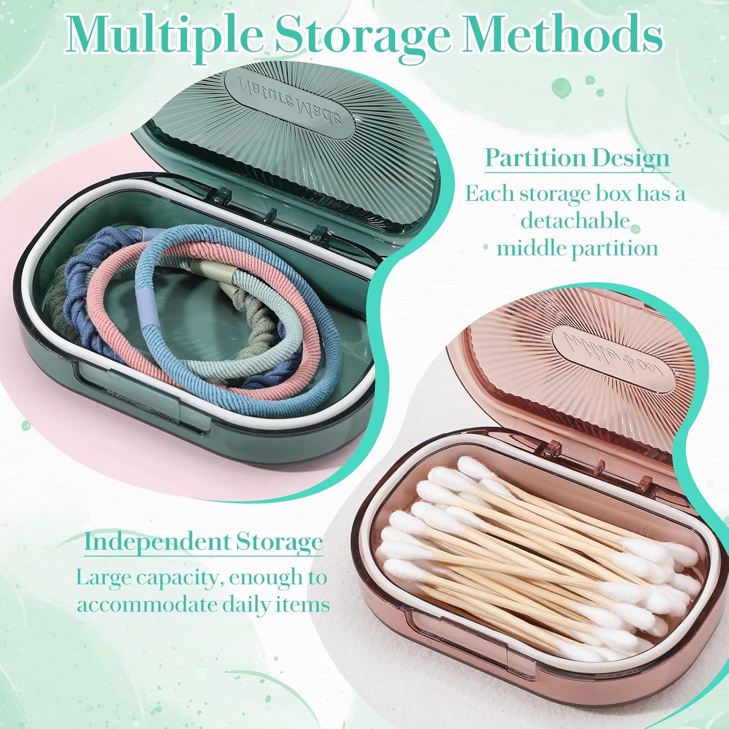 MAQUITA 8 Pcs Hair Tie Container, Portable Travel Cotton Swab Container, Waterproof Multifunctional Storage Box with Lid for Tiny Item Hair Accessories Flosser Home Offices Travel - Image 5