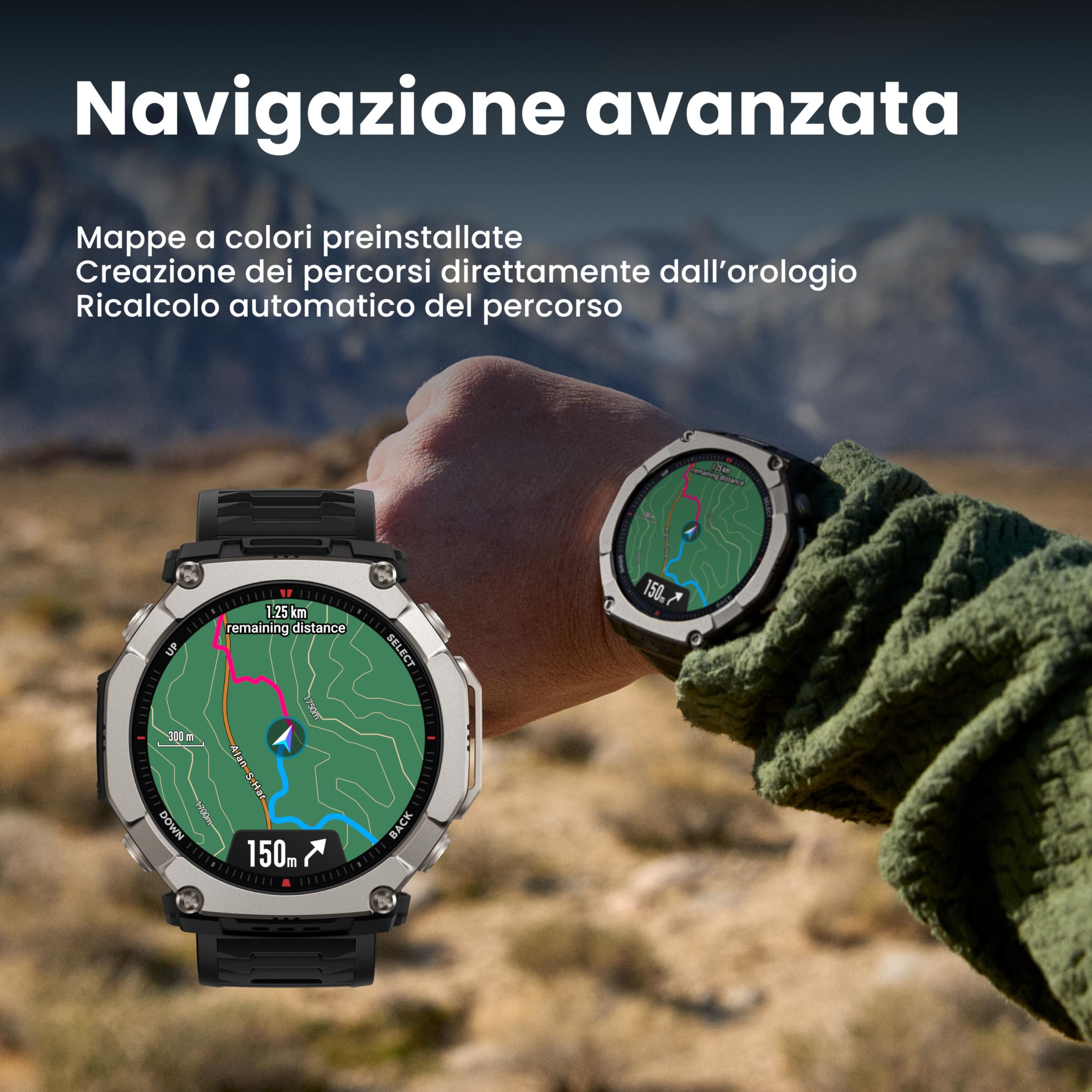 Amazfit T-Rex Ultra 2 Smartwatch Outdoor GPS Dual-Band, Cassa in Titanio 51 mm, Display AMOLED in Vetro Zaffiro 1,5", Torcia, 30 Giorni Batteria, Mappe Offline, 10 ATM, 180+ Sport, Android e iPhone