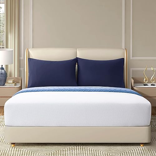 Miniatura 7 de NookZuzu - Juego de 2 fundas de almohada de microfibra ultra suaves de 1800 hilos con cierre de sobre, color azul marino, juego de 2 fundas de