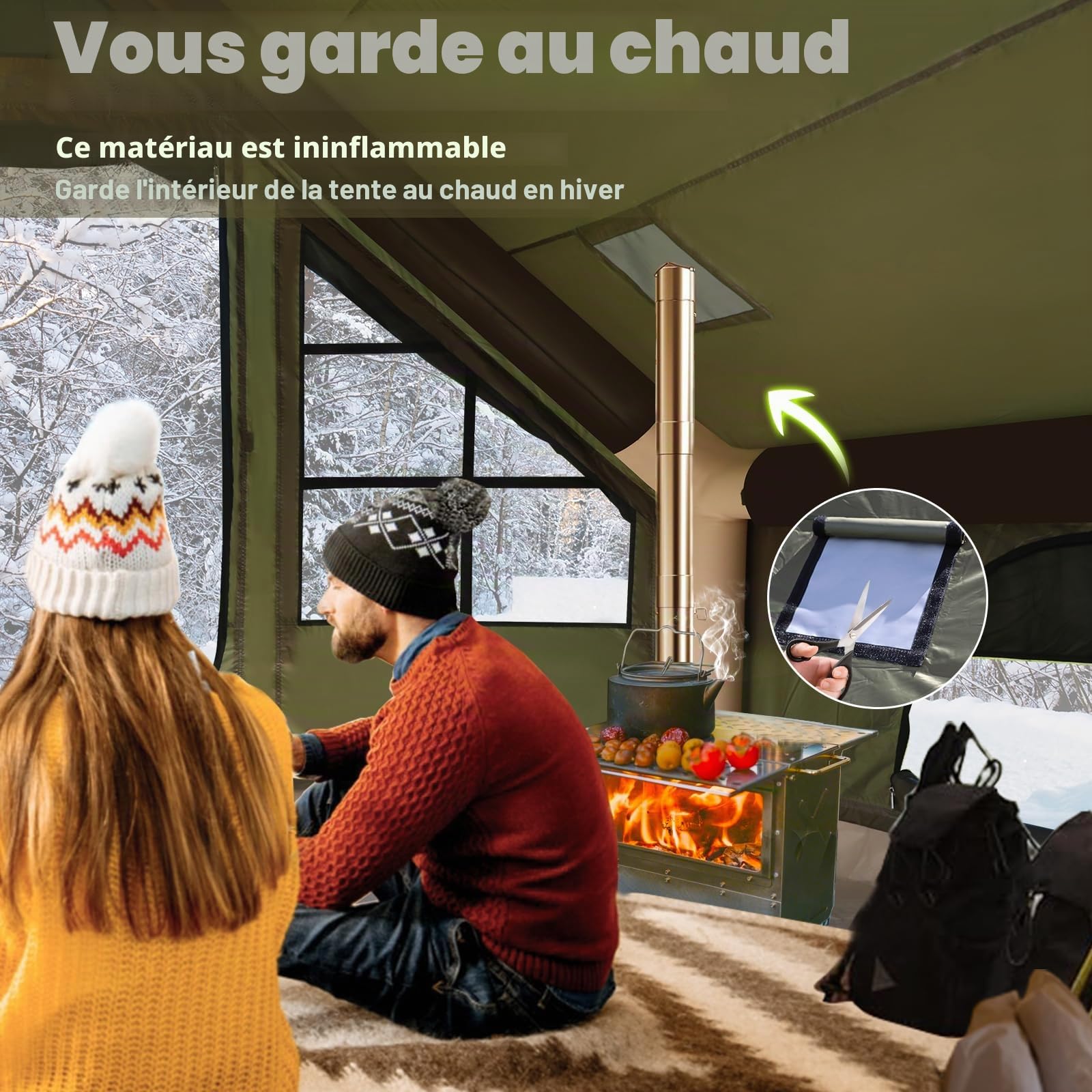 Tente de camping gonflable avec ouverture de cheminée et fenêtre de toit, tente d'extérieur pour 2 à 10 personnes, avec pompe à air, en tissu Oxford imperméable, pour 4 saisons, montage rapide