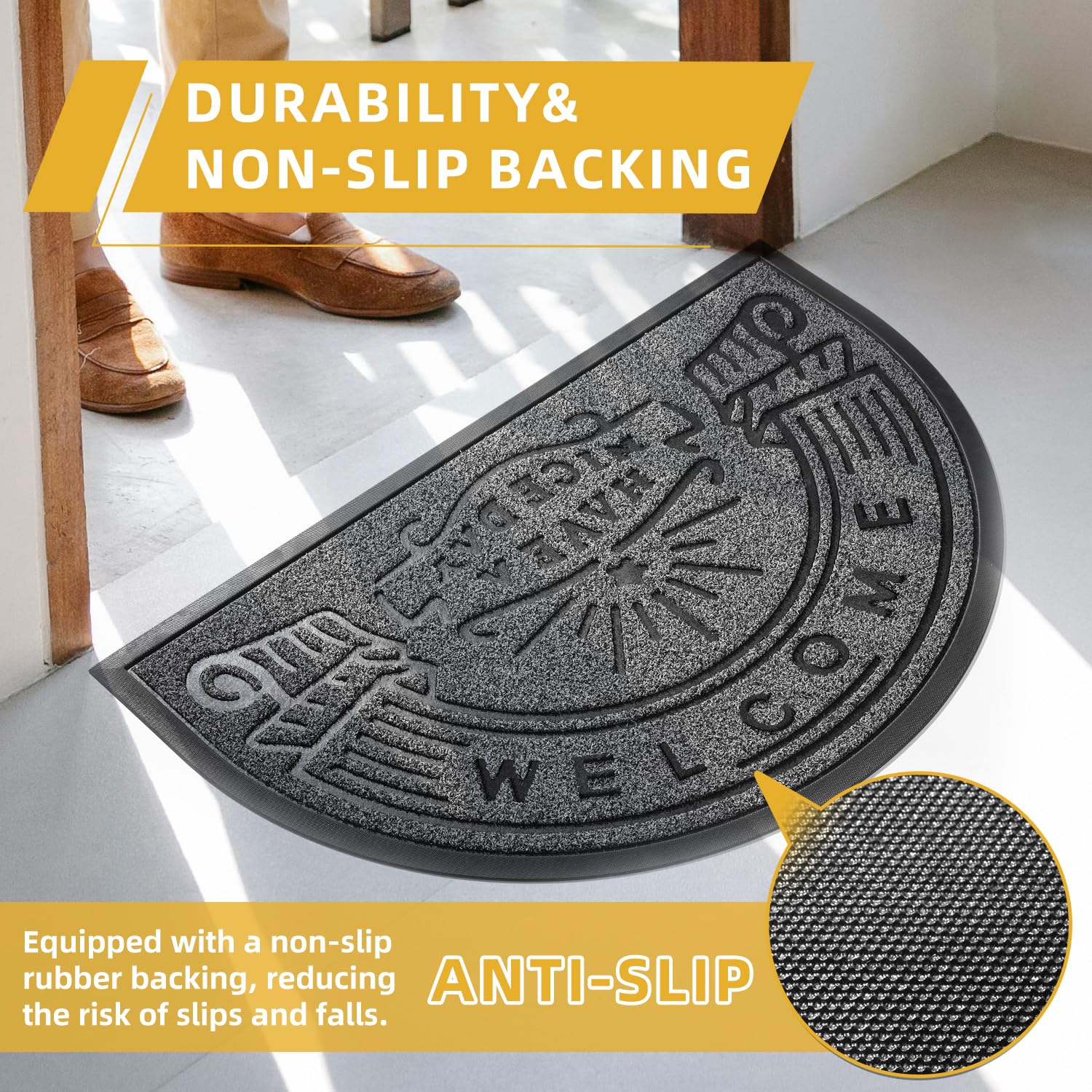 Zerbino per ingresso interno, assorbente e a basso profilo, lavabile in lavatrice, per ingresso interno, tappeti, pattini, raschietto per ingresso, patio, portico, rotondo, 55,9 cm, mattoni