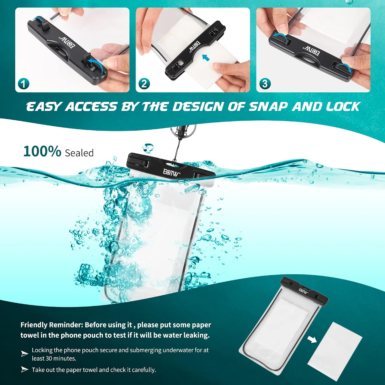 EOTW Waterproof Case, Universal Waterproof Phone Pouch Compatible for iPhone 13 12 11 Pro Max Xs Max XR 8 7 6 Plus Galaxy S20 S10 up to 6.8", IPX8 Cellphone Dry Bag-2 Pack