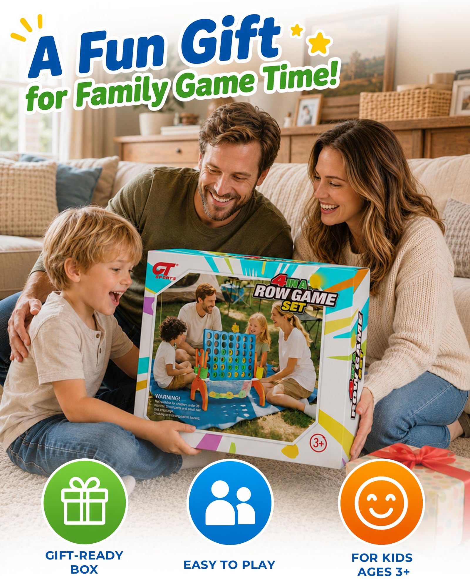 Giant Connect 4 - Juego de estrategia Connect 4 de para niños a partir de 3 años, perfecto para diversión en interiores y exteriores de 4 en fila, reuniones familiares y fiestas