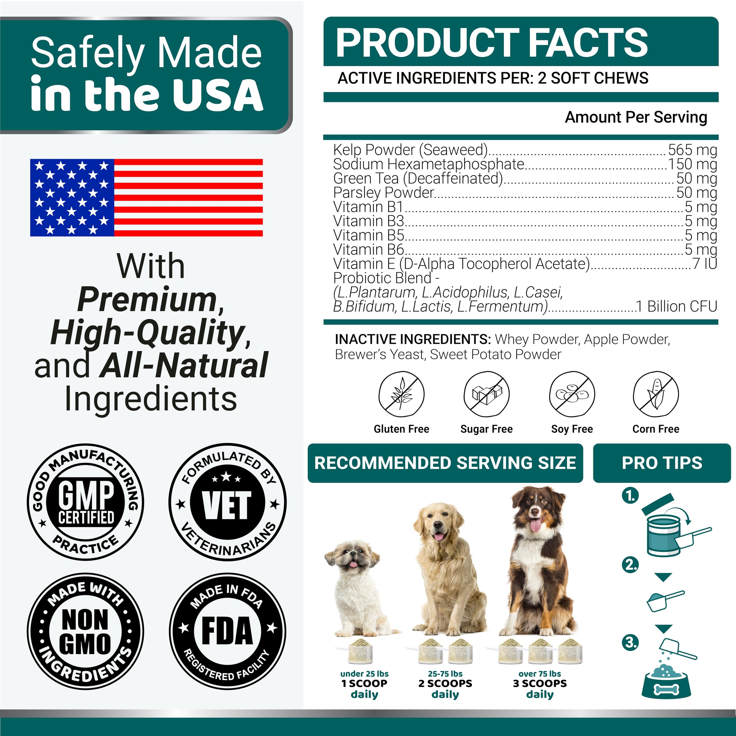 Advanced Dog Dental Powder, Breath Freshener, Dog Teeth Cleaning Powder, Bad Breath & Tartar and Plaque Off Remover for Dogs with Probiotics lab co, Pet Oral Care - 60 Scoops - Made in USA - image 6