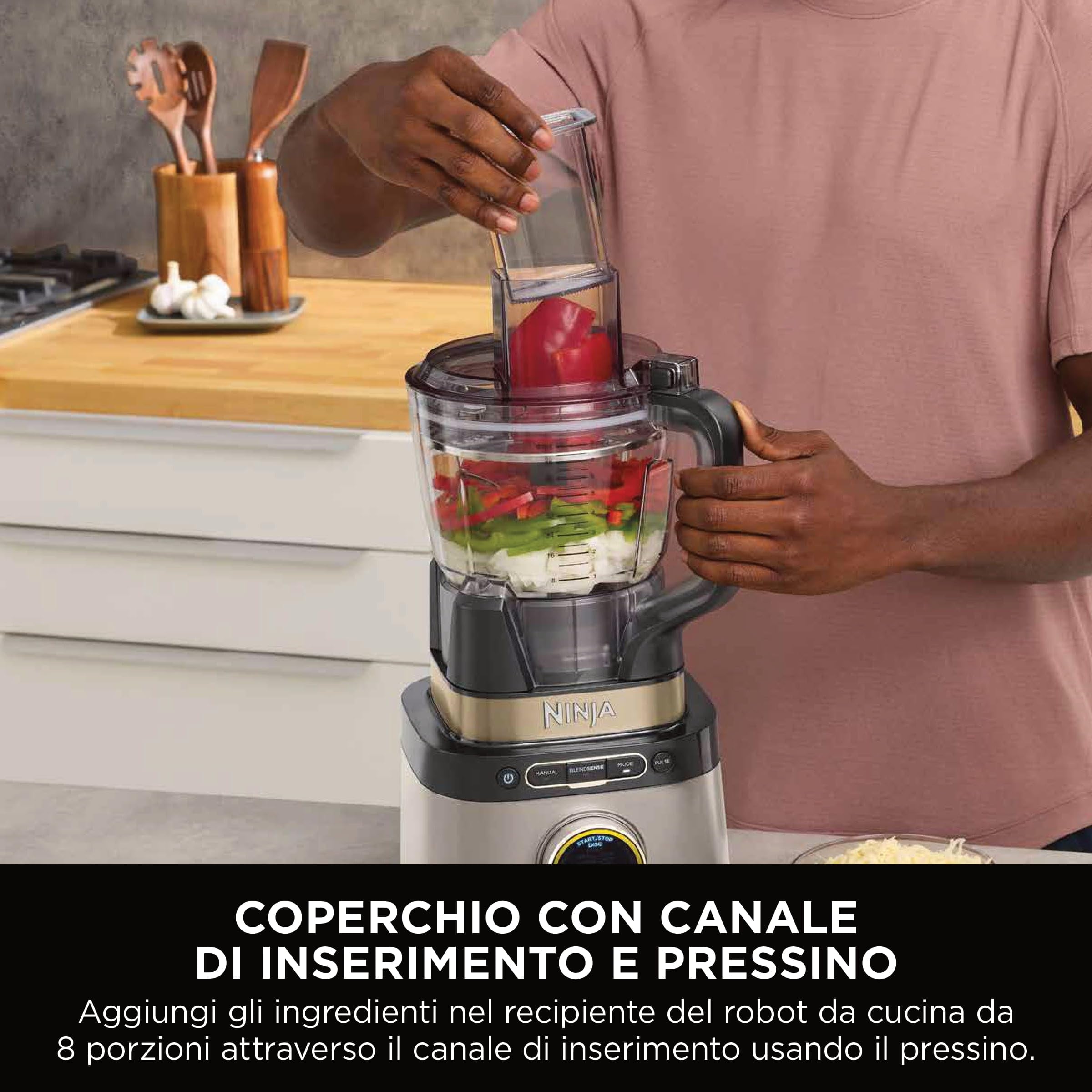 Ninja Frullatore Detect Power Processor Pro 3 in 1 1200W, Robot da Cucina, 3 Bicchieri Monoporzione, Caraffa da 2.1L, Lame per Impastare, Frullare, Tritare e Miscelare, Pietra oro, TB401EUSTGD