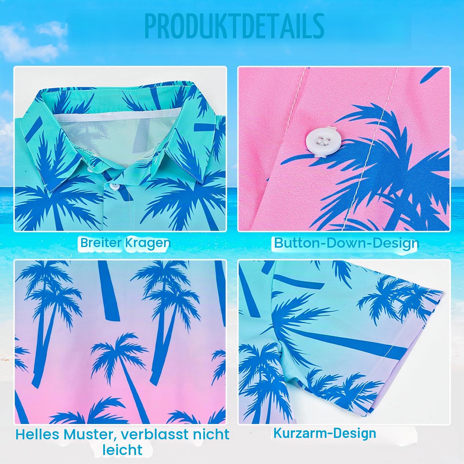 PASHOP Hawaii Hemd Kinder Jungen Kurzarm Freizeithemd mit verschiedenen Mustern für Sommer Alltag und Urlaub