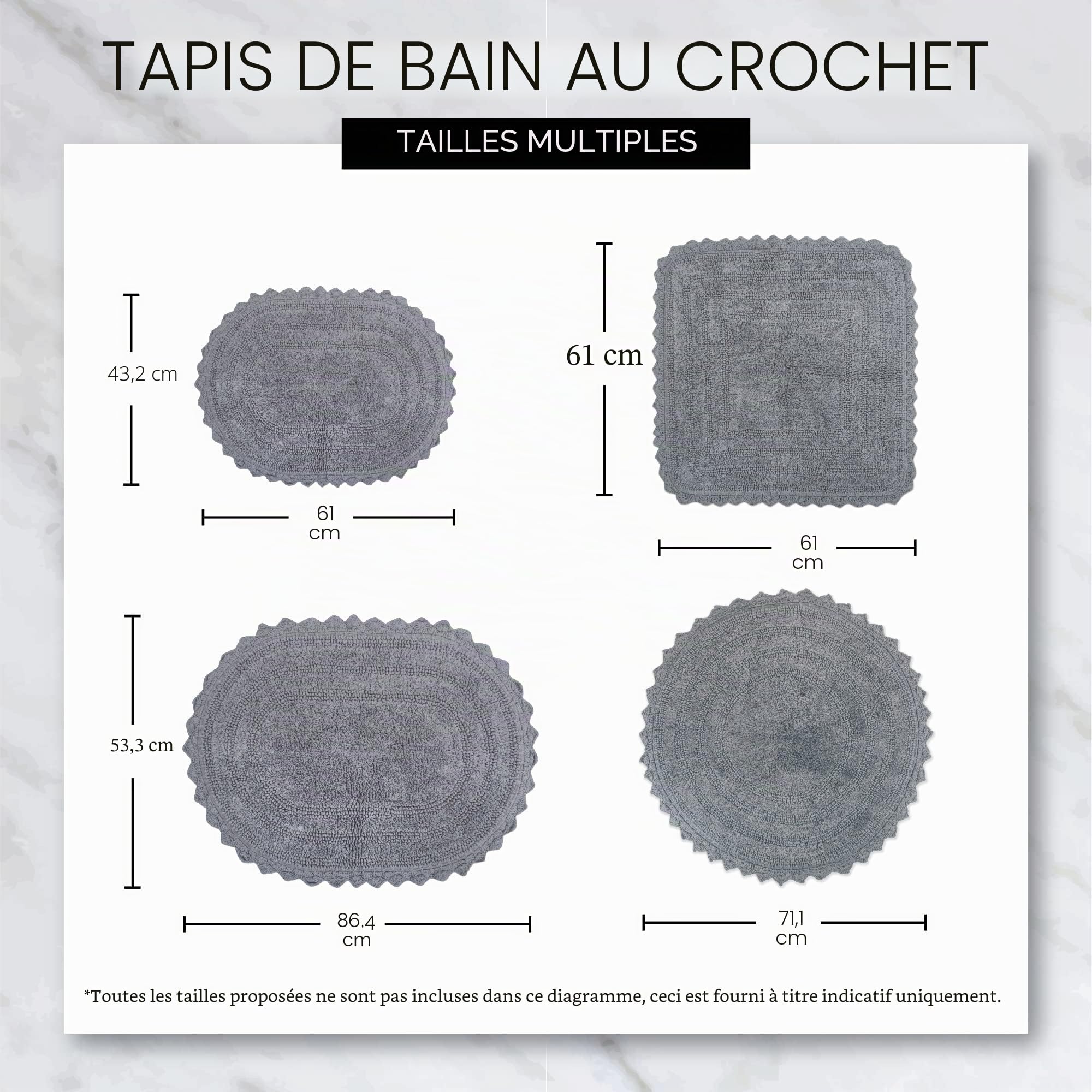DII Collection Crochet - Tapis de Bain réversible, Grand Ovale, 53,3 x 86,4 cm, Blanc cassé