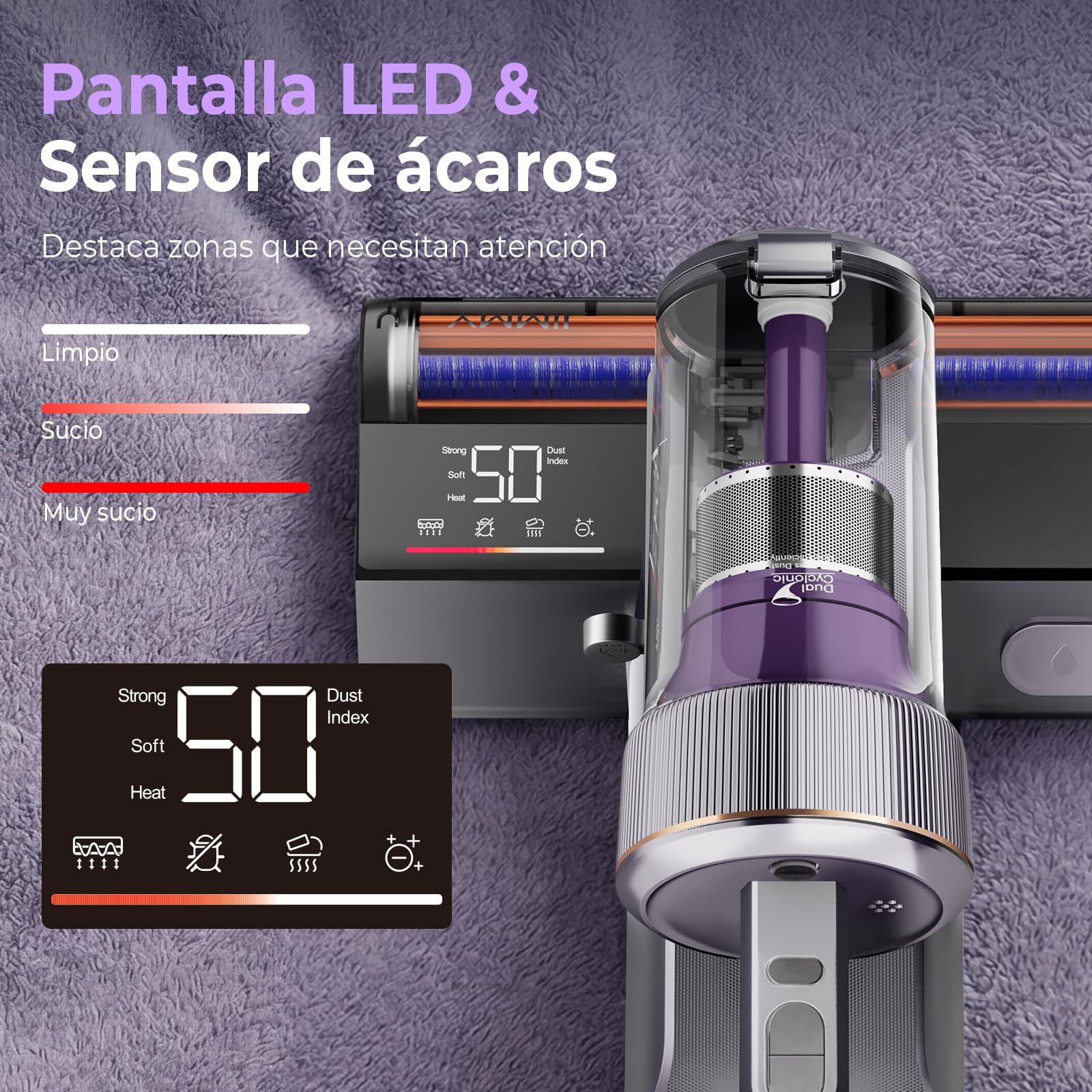 Jimmy Aspirador de Ácaros BX8 Pro, 600W Potente Aspirador de Mano para Colchón, 99% Esterilización UV-C Calefacción Grafeno 65°C Limpieza del colector de Polvo en 1 Clic para Ropa de Cama y sofá