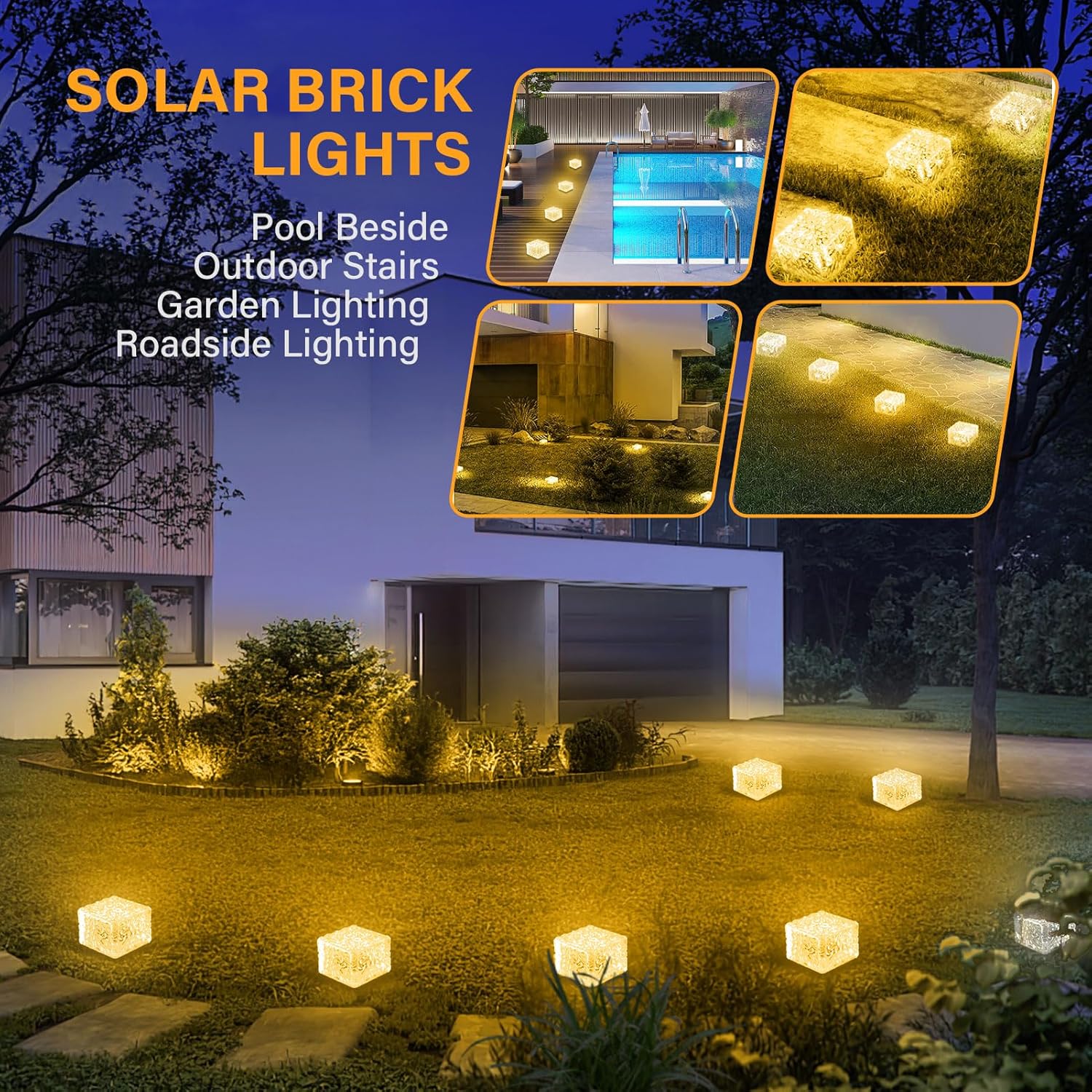JKIMK Solar Brick Lights Outdoor Waterproof Patio Brick Lights Garden Decor for Outside 6 Packs for Patio,Yard,Walkway,Pathway Decor