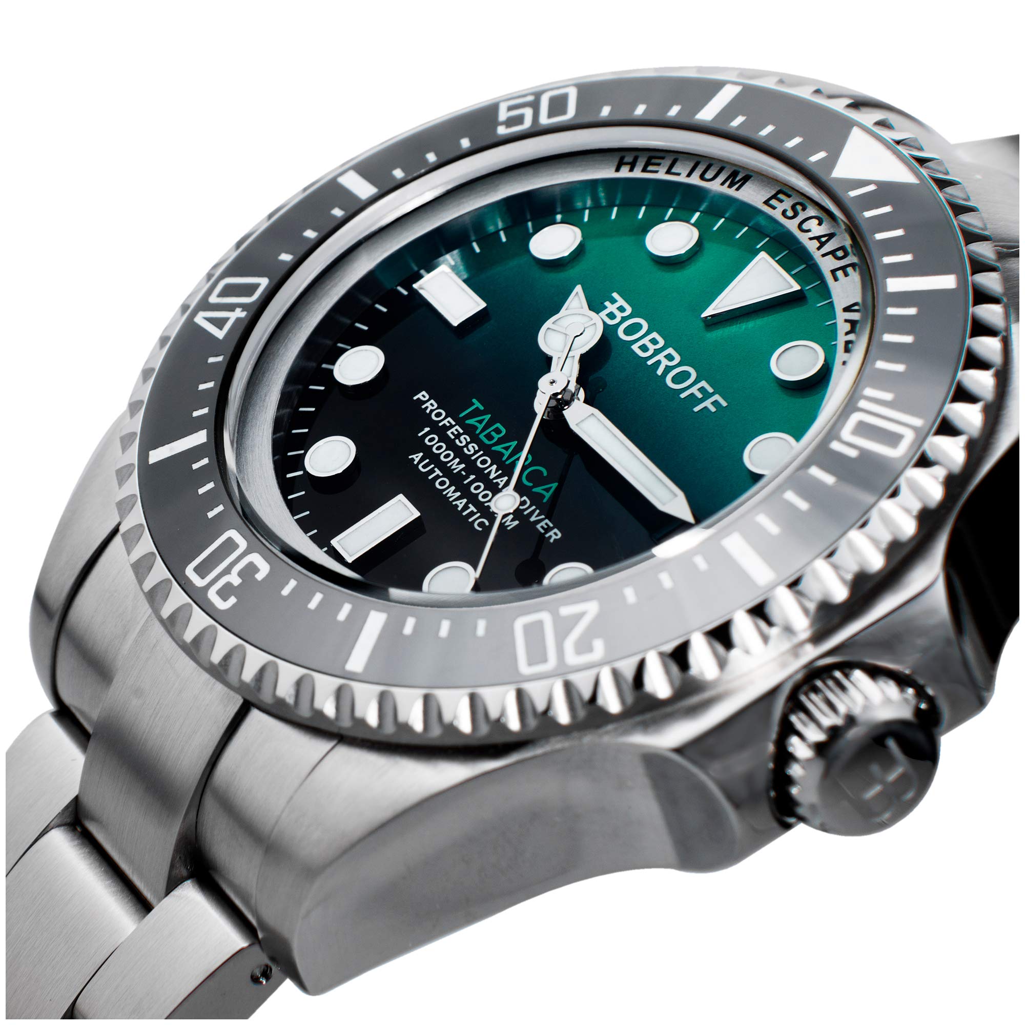 Bobroff Tabarca - Reloj de Hombre automático Diver Profesional de Buceo, 1000 m, Verde, 44MM, válvula de Helio BF002