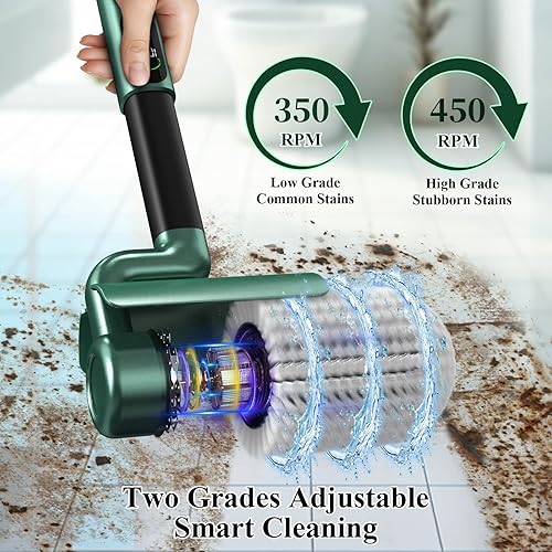 Miniatura 2 de Minthouz Limpiador eléctrico giratorio  74 W de alta potencia, rotación de doble velocidad (350-450 RPM), poste extensible de 42 pulgadas, pantalla