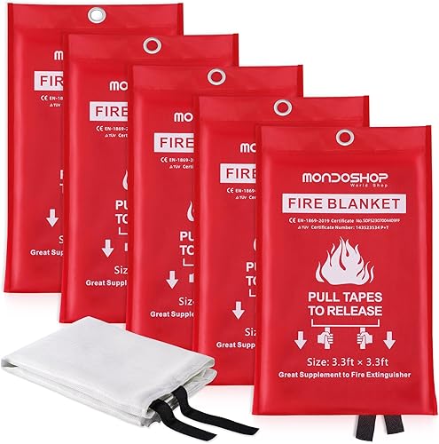 LUXJET - Paquete de 5 mantas de fuego de emergencia resistentes al fuego para parrilla, picnic, coche, oficina, almacén, escuela, garajes, taller