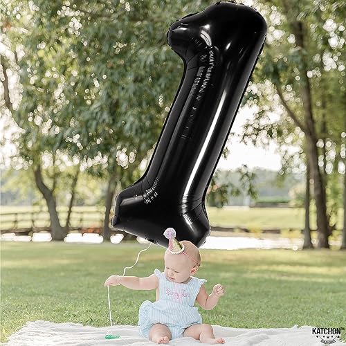 Vista 9 de KatchOn Globo negro del número 1 para el primer cumpleaños, gigante de 50 pulgadas, decoraciones de One Rocks, globos de Happy Dude