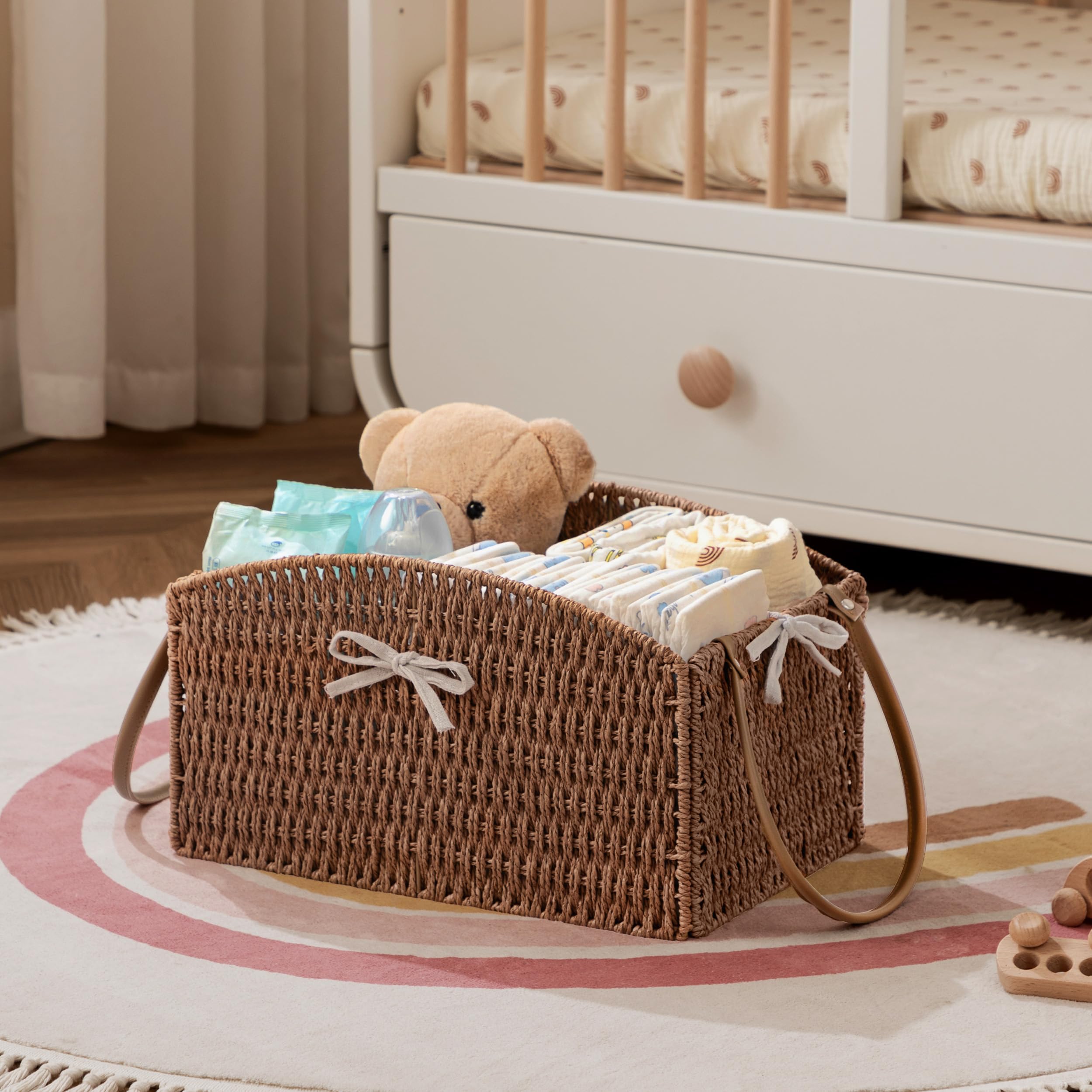 HBlife Grand panier de rangement tissé à la main pour couches et essentiels de bébé – Design incurvé élégant, cadeau idéal pour fête prénatale et liste de naissance