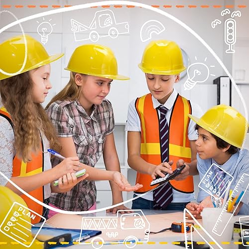 Miniatura 7 de SATINIOR Disfraz de trabajador de construcción de 24 piezas para niños, juego de rol de construcción, incluye chaleco de construcción y sombrero,