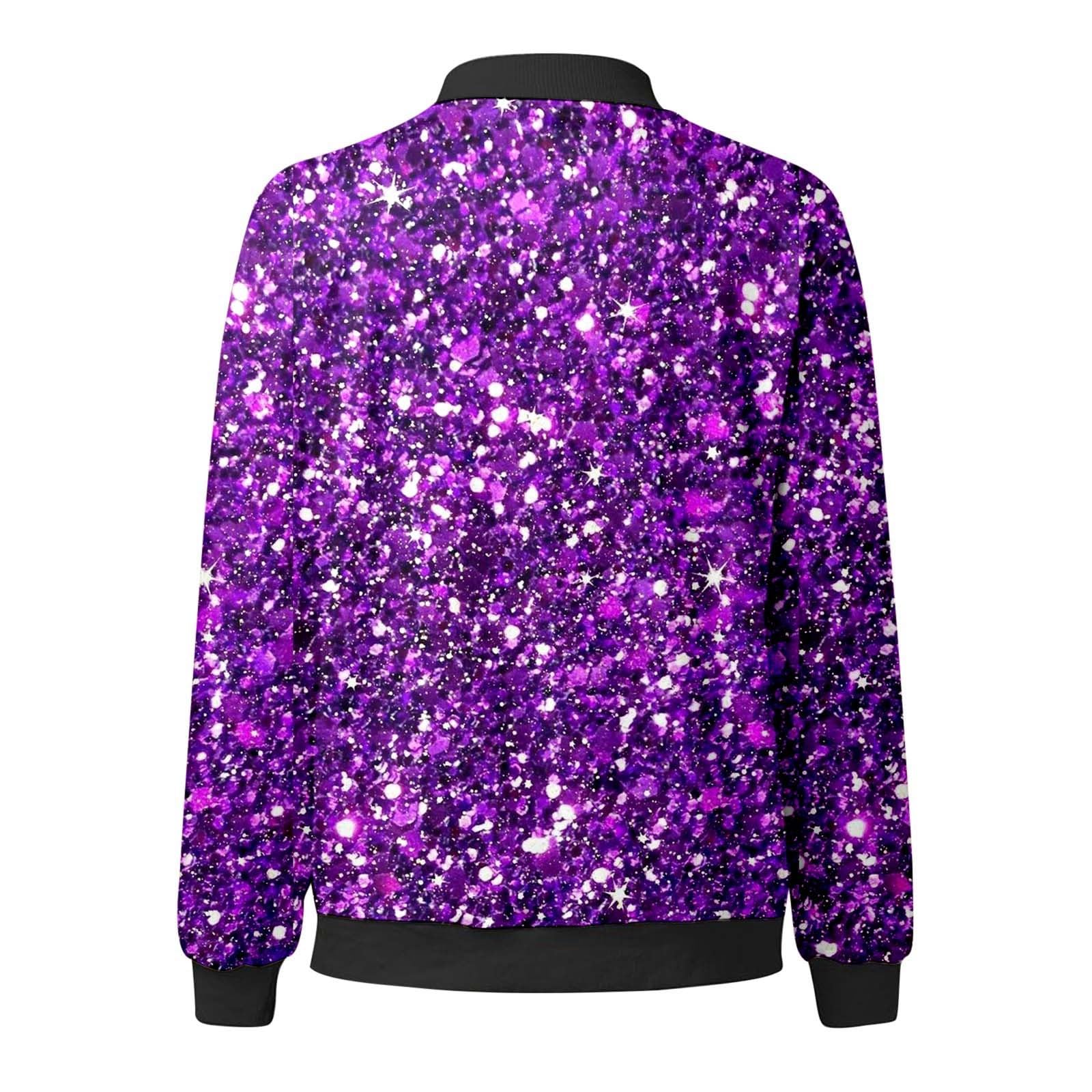 Veste à paillettes pour femme - Veste bomber à paillettes - Veste à paillettes - Coupe ajustée - Manches longues - Fermeture éclair avant - Manteau élégant - Veste courte - Tenue festive disco - Fête