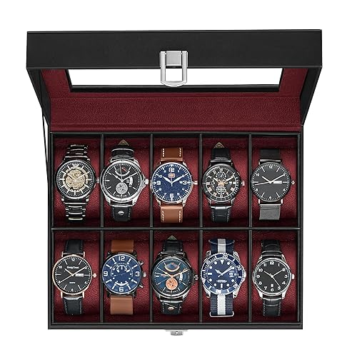 SONGMICS Watch Box, 10-Slot Watch Case Organizer with Large Glass