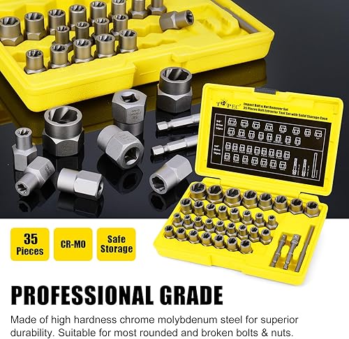 Miniatura 3 de Topec Kit de extractor de pernos rotos, 35 piezas, juego de enchufes extractores de pernos fáciles de salir, juego de removedor de tuercas para