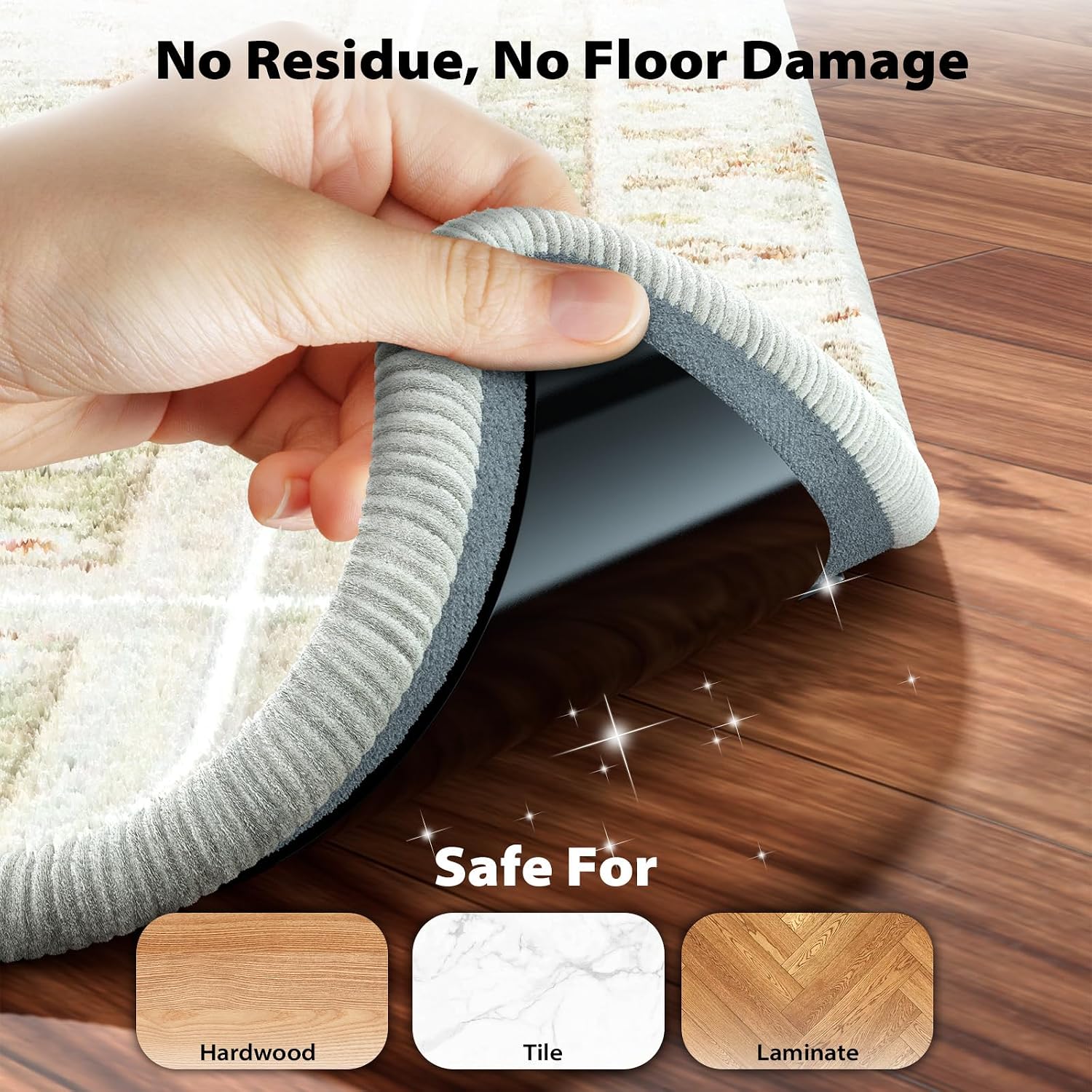 PHIXBEAR 16 Pcs Rug Tapes for Hardwood Floors and Tile, Reusable & Washable Anti-Slip Rug Pads for Corners & Edges, Residue-Free Carpet Tape Keeps Rugs Flat and Prevents Curling
