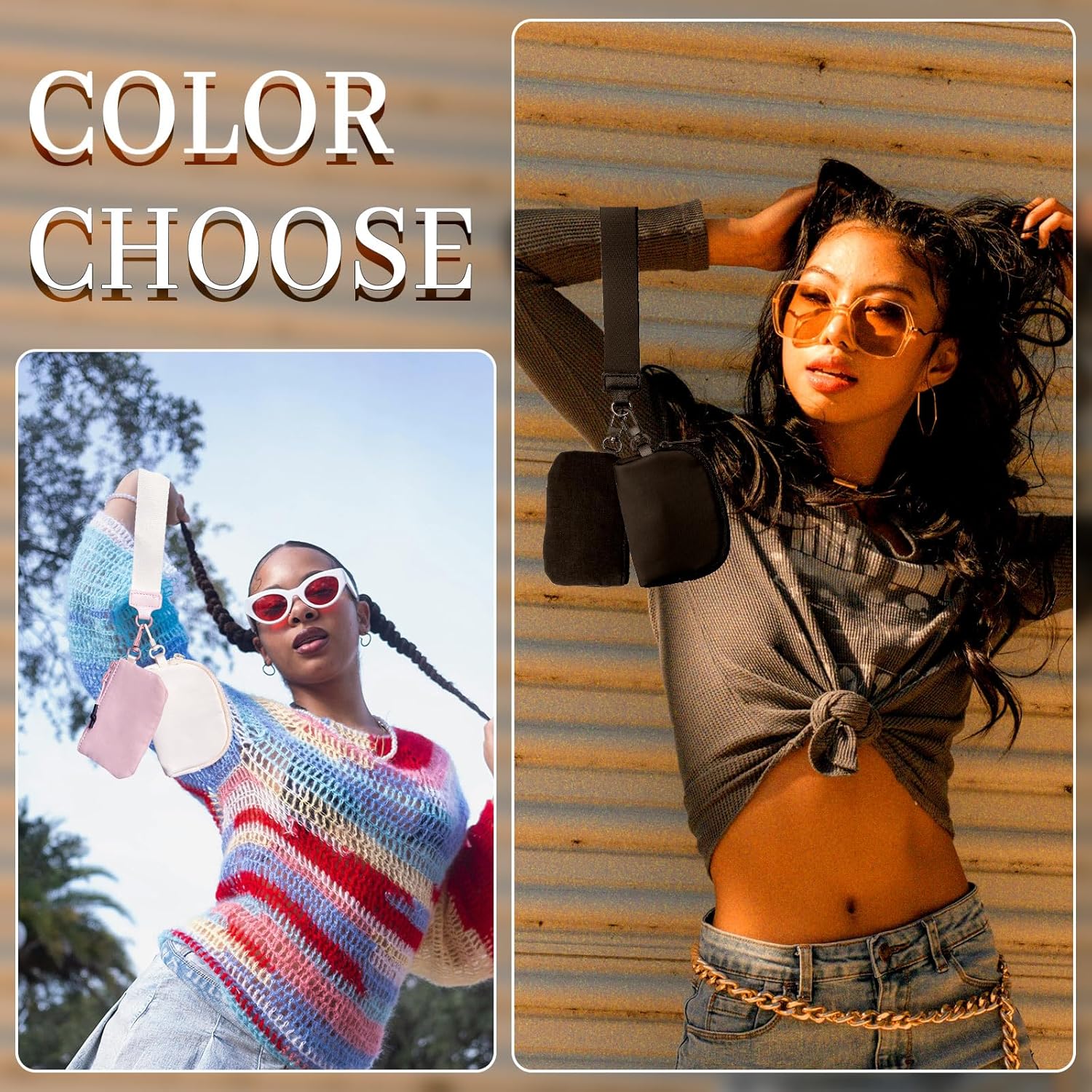 Keychain Wallet - Mini Zip Around Dual Pouch Wristlet Wallets - Wristlet Keychain Ideal for Travel, Shopping, Work and Daily Use (black), black+black