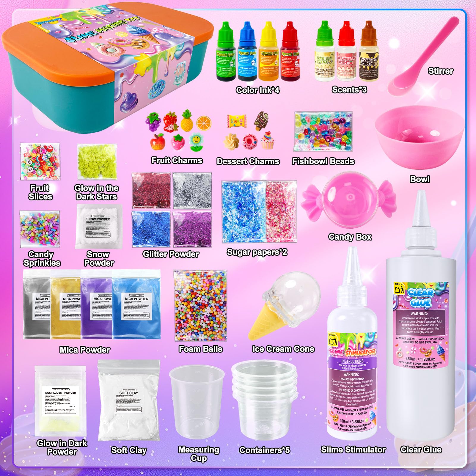 YOPINSAND DIY Slime Kit, Galaxy & Glow in The Dark Slime Making Kit for Kids 3-12, Butter & Cloud Slime Kit with Add-ins - Image 2