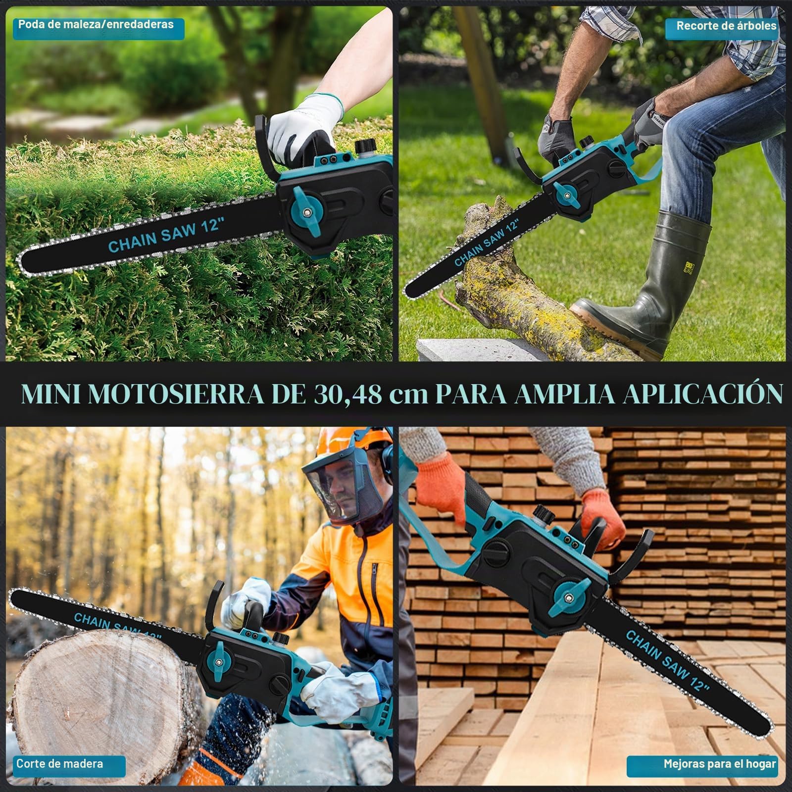 WingFly Motosierra Eléctrica 12 Pulgadas Compatible con Makita 18 V Batería, Brushless Motosierra de Mano, Motosierra Inalámbrica Portátil para Podar Árboles de Jardinería