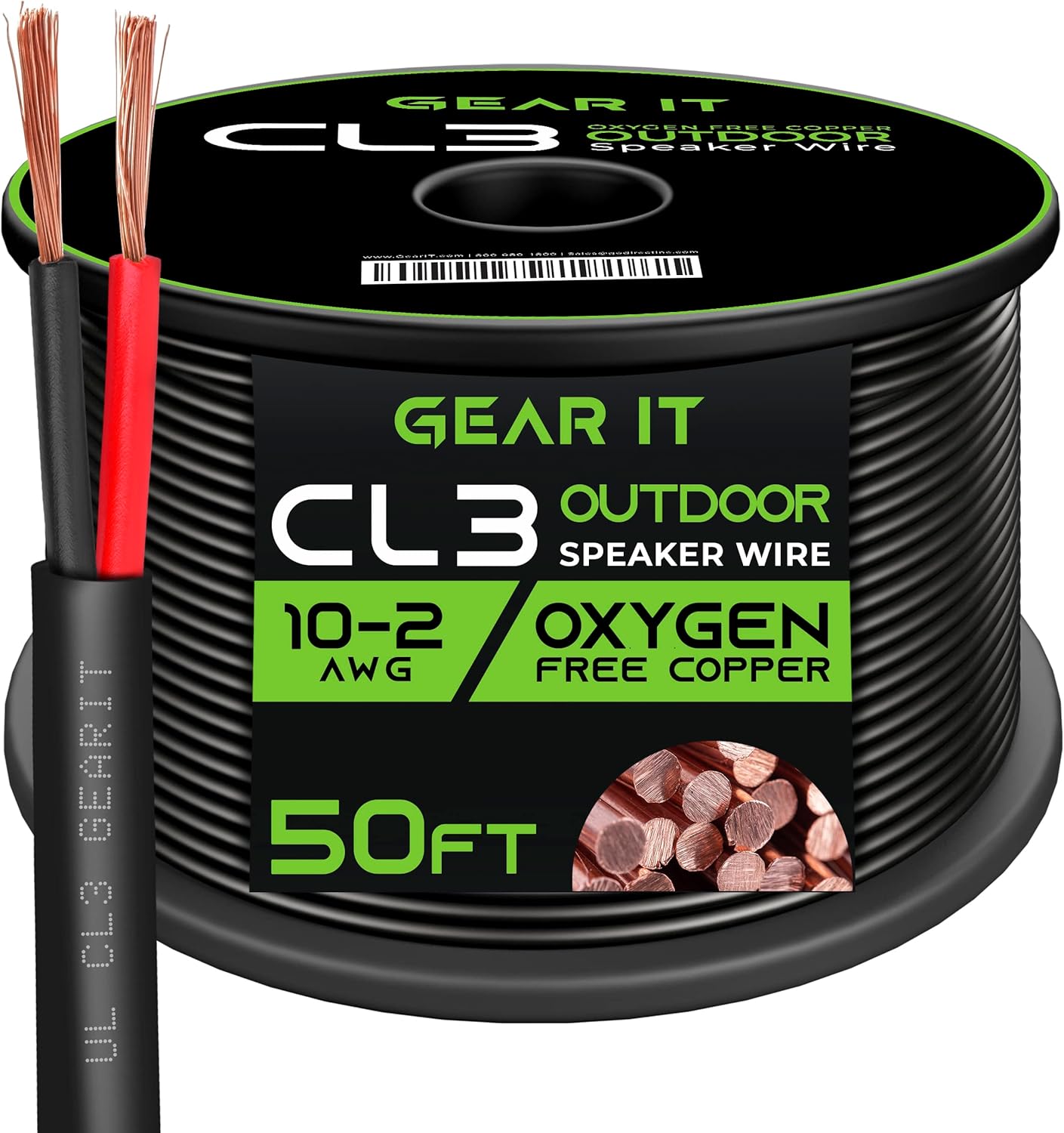GearIT 10/2 Speaker Wire (50 Feet) 10AWG Gauge - Outdoor Direct Burial in Ground/in Wall / CL3 CL2 Rated / 2 Conductors - OFC Oxygen-Free Copper, Black 50ft : Electronics