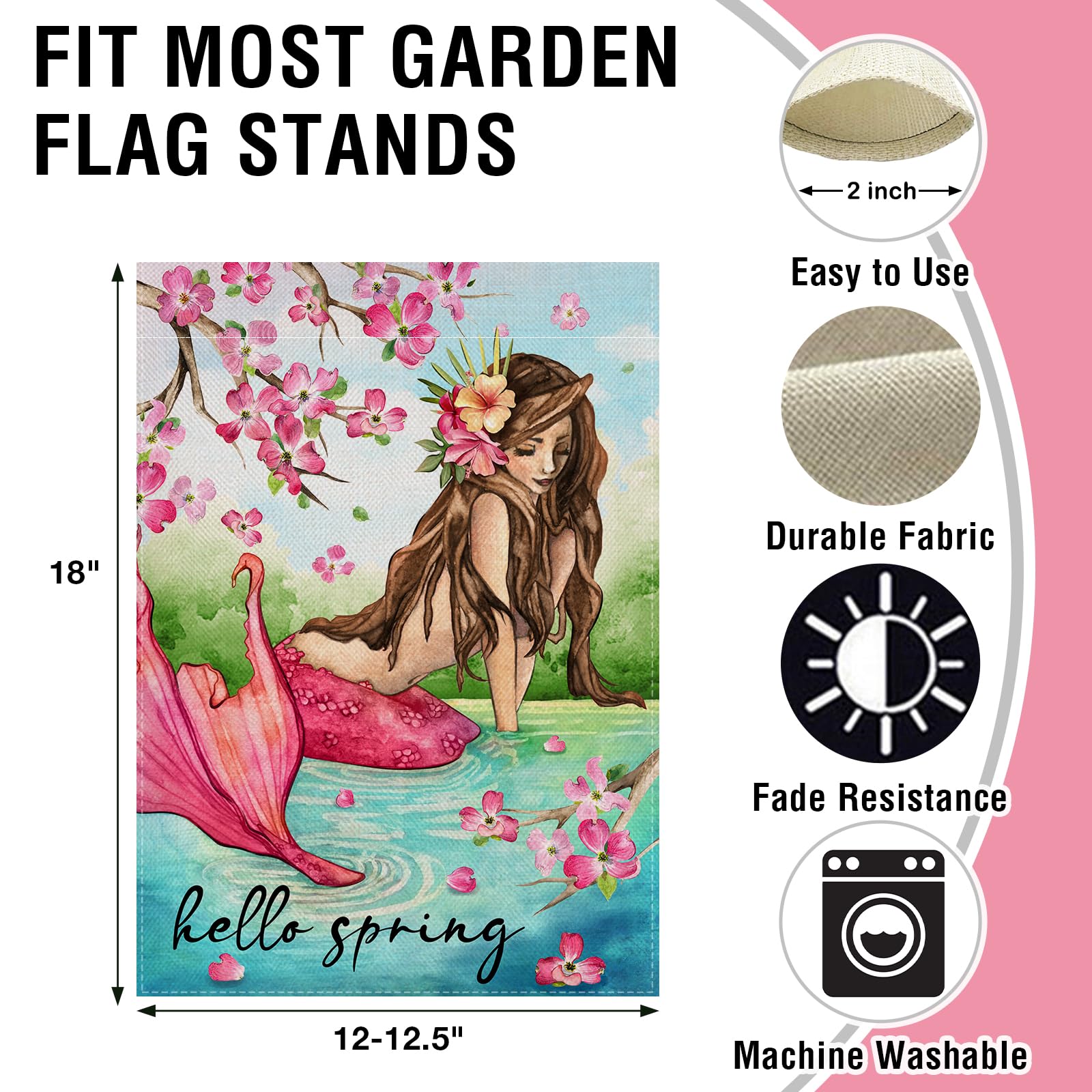 Artofy Gartenflagge „Hello Love Lake“ – Meerjungfrau & Herz-Design, Doppelseitig, Wetterfest