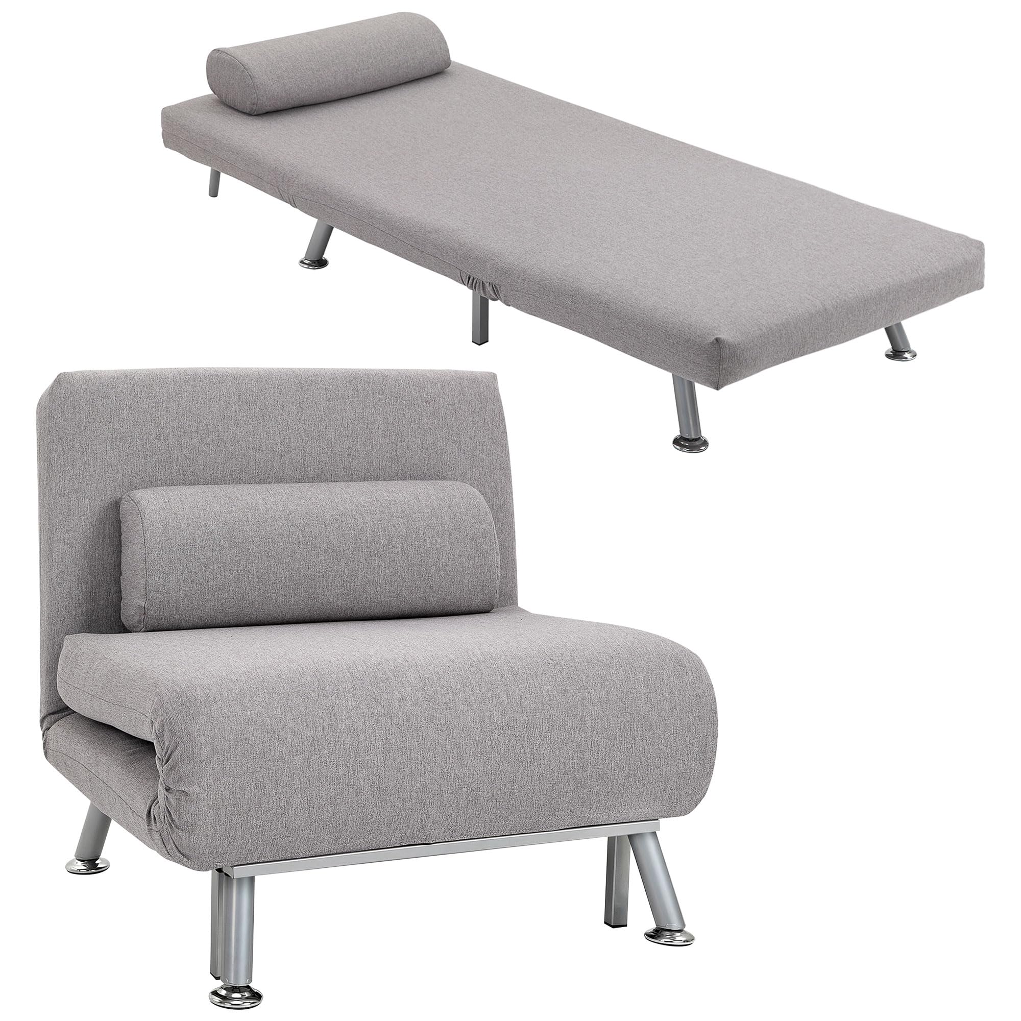 Homcom Folding 5 Position Convertible Sleeper Chair Sofa Bed Grey Silver from B&Q