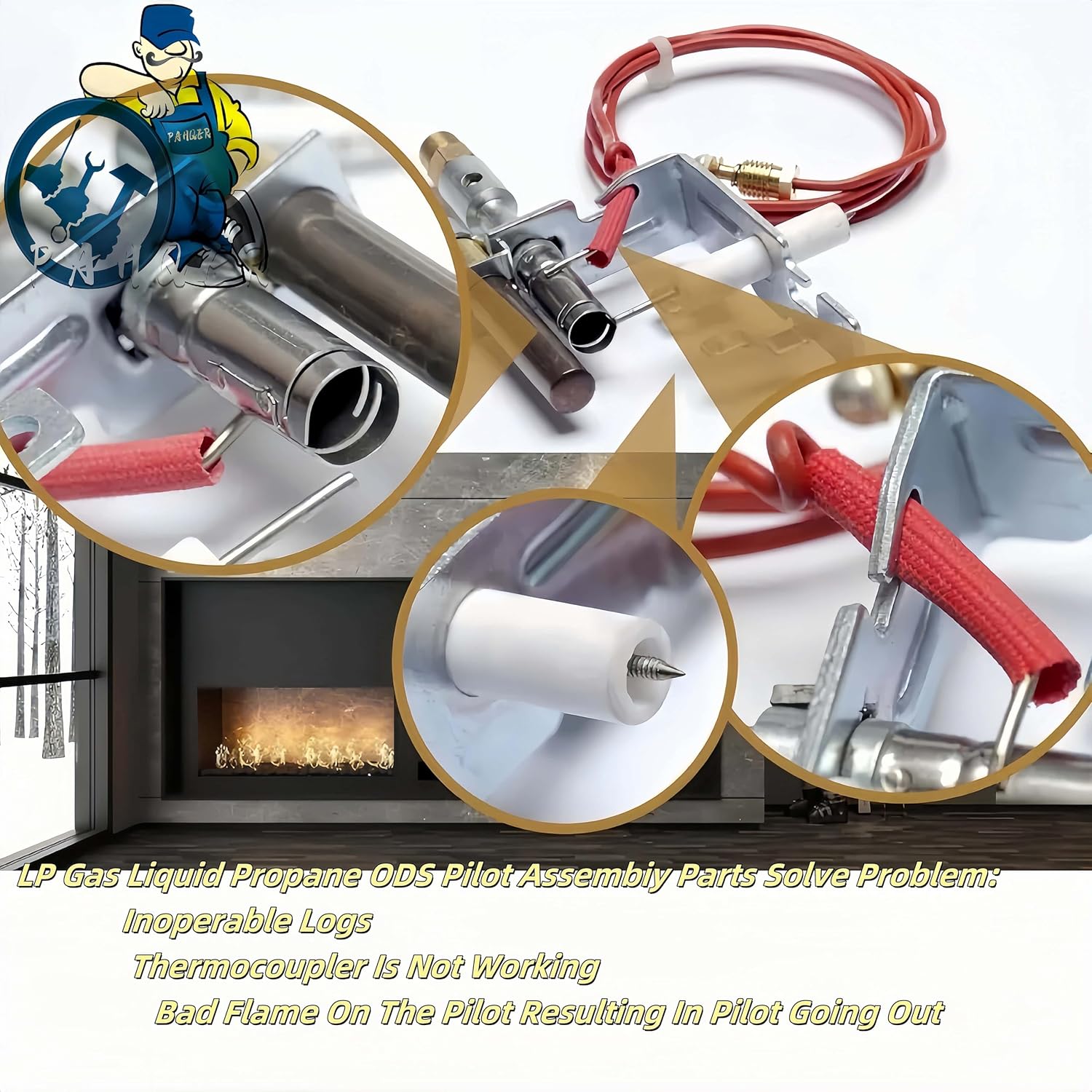 Replace Vent Free Gas Log ODS Pilot Assembly LP Propane Gas Fireplace 14D0477 LPG8404