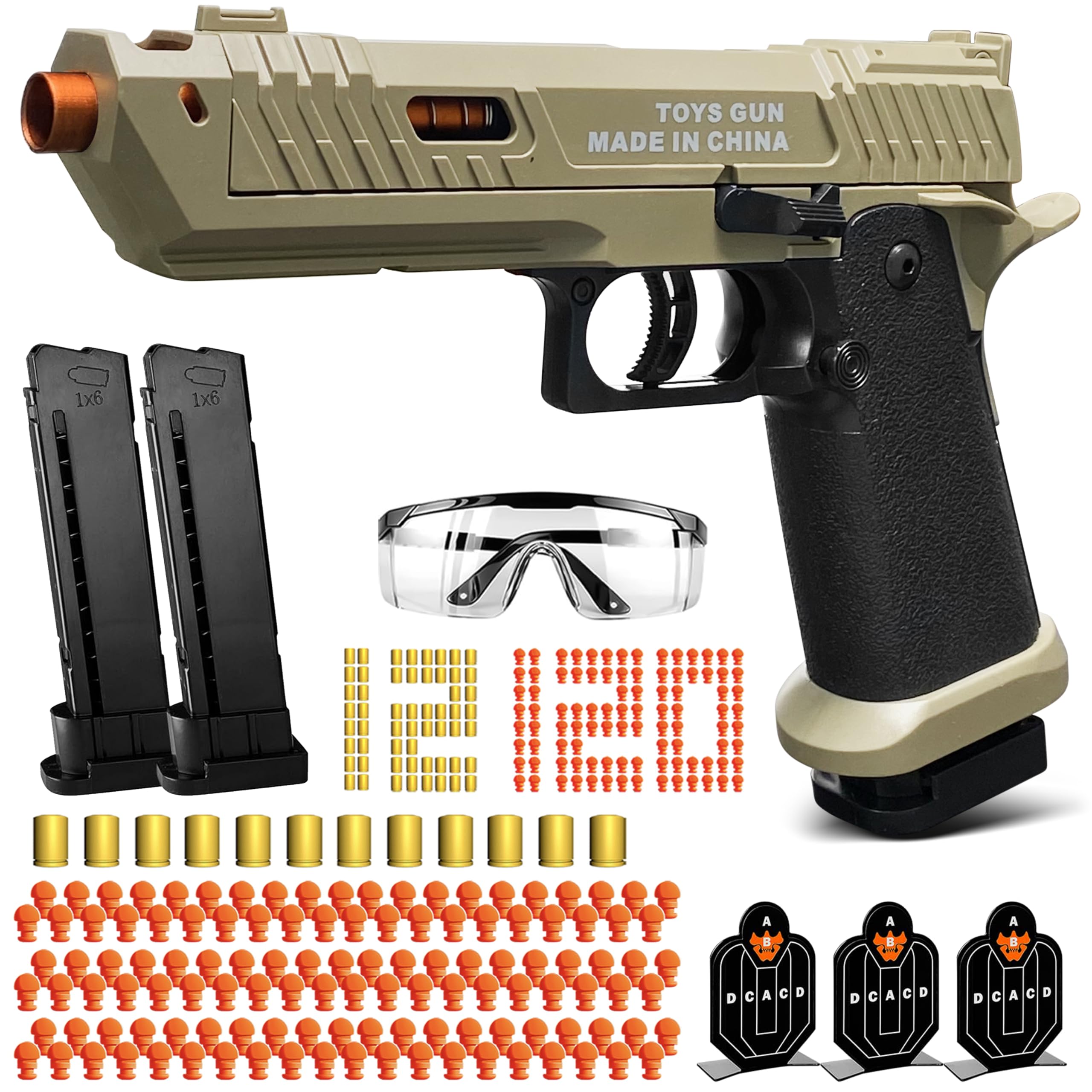 Shell Ejecting Toy Gun, Semi-Automatic Kids Toy Pistol with Ejecting Shells, Soft Bullet Toy Guns for Boys 8-12, Outdoor Shooting Games Educational Model