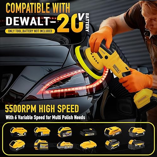 Miniatura 2 de Pulidora Búfer Inalámbrica para Batería Dewalt de 20V (Sin Batería), 5500RPM Diseño Orbital de 6 Velocidades Kit de Pulidora Rotatoria de Carro de
