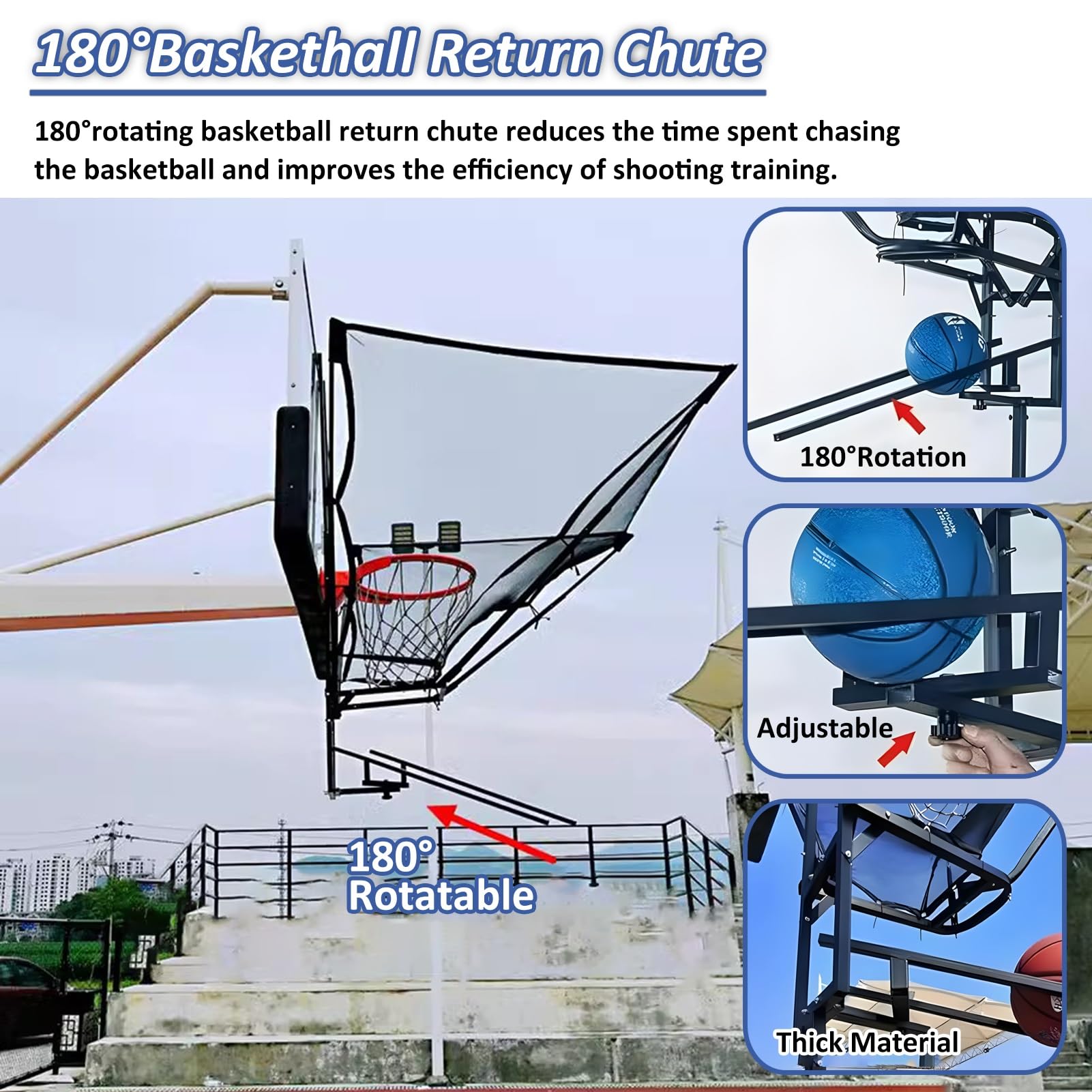 Basketball Shot Return Net - 180° Rotating Rebounder For Solo Practice, Saves Time & Boosts Shooting Drills