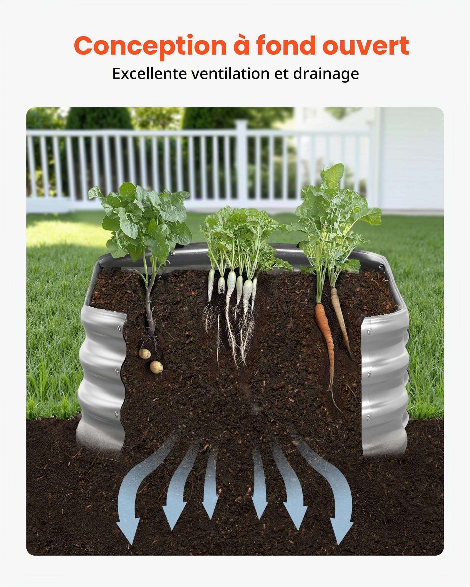 VEVOR Potager Surélevé Métal 180x90x29 cm Carré Potager Surélevé Galvanisé Lit de Jardin Fond Ouvert Bac de Jardinage pour Culture de Légumes, Fleurs, Herbes Aromatiques, Plantes Grasses, Argenté