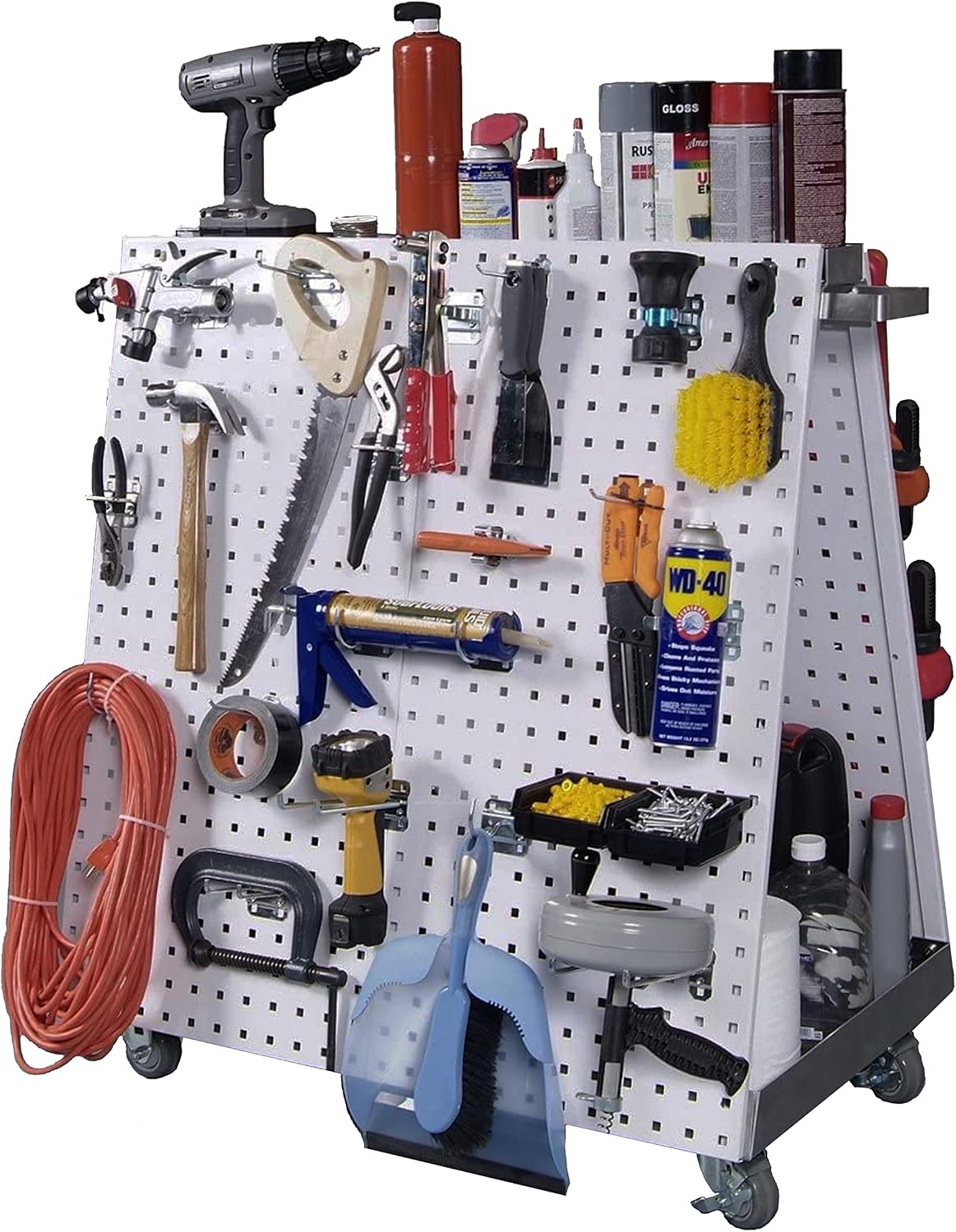 Triton Products LBC-18H LocBoard Anodized Aluminum Frame Tool Cart, 36-3/4"x39-1/4 x21-1/4 with Tray, 56 Piece LocHook Assortment & 4 Hanging Bins