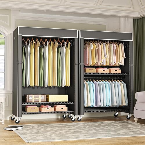 Miniatura 2 de FUTASSI Perchero negro con cubierta gris oscuro, armario con ruedas P1C Plus, perchero de metal para colgar ropa, armario de almacenamiento de ropa,