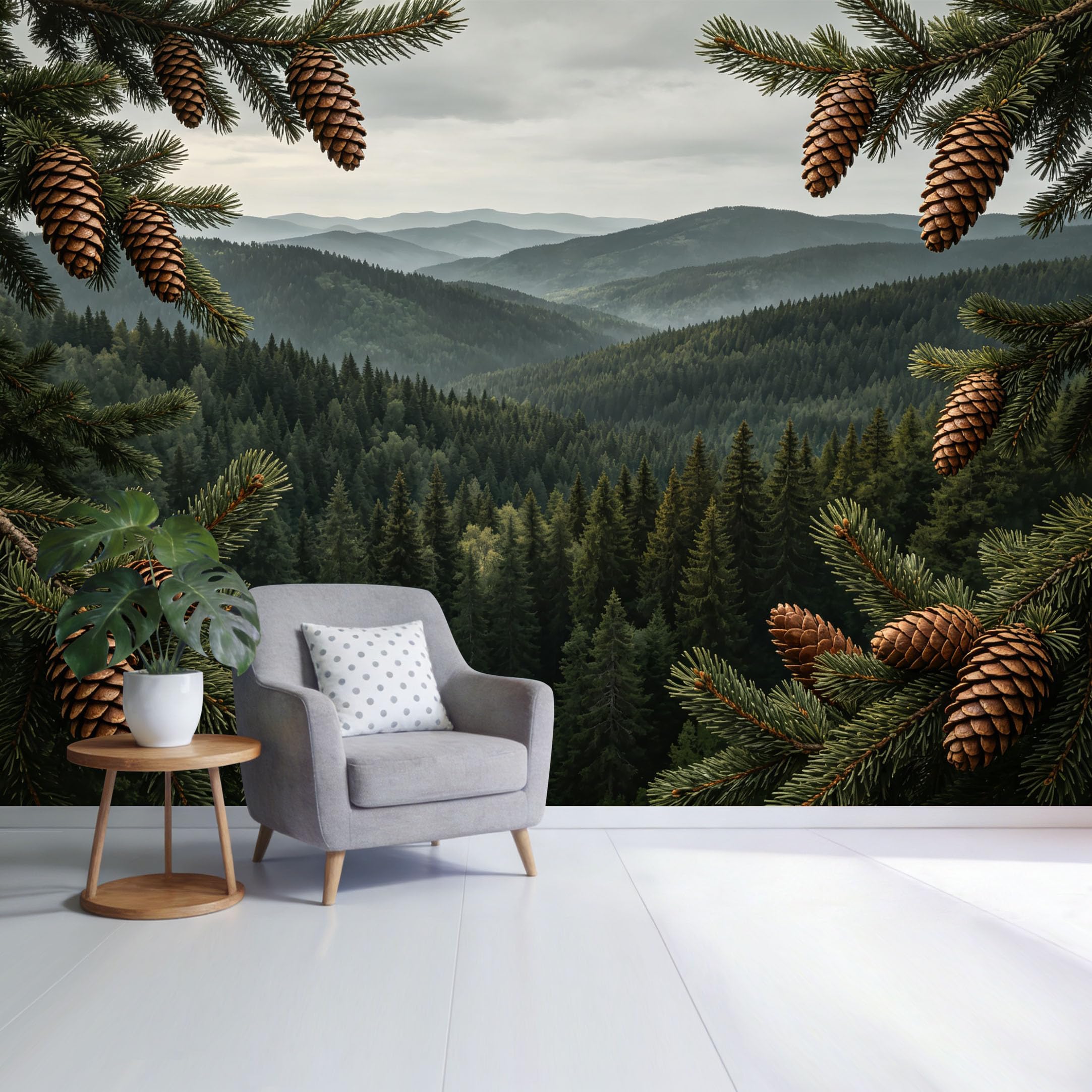 Custom Size Wall Mural Pinecone Forest Mountain Landscape View Evergreen Woodland Nature Scene SelfAdhesive Wall Fabric Removable Wallpaper for Home Office Decor