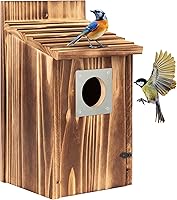 UUMENHA Carbonized Wood Bird House with Predator Guard for Bluebirds Wrens Swallows - Easy Clean Outdoor Nesting Box