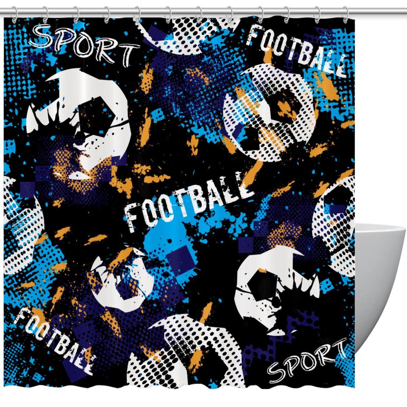 Rideau de douche football en tissu lavable pour salle de bain